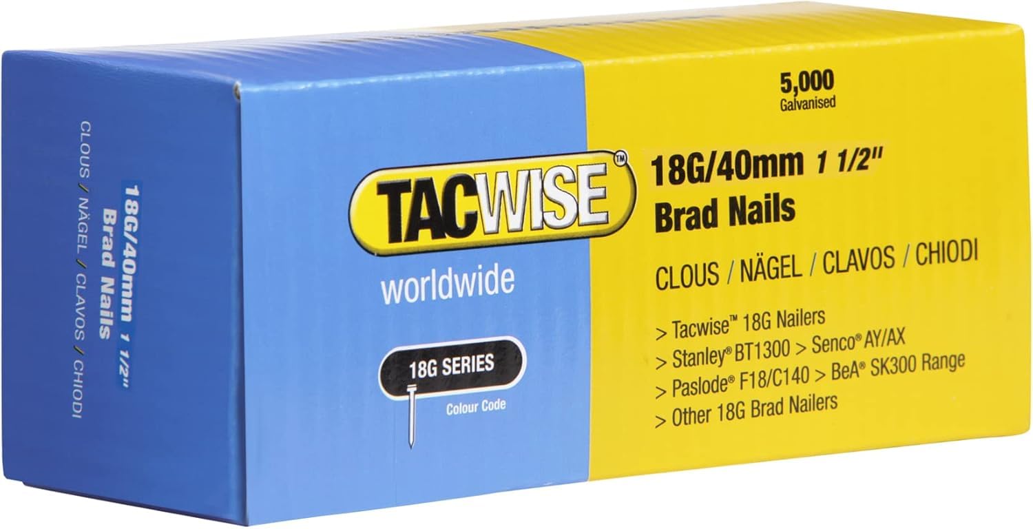 Makita Młotek Automatyczny do Gwoździ, Wielokolorowy, 50 mm & TACWISE 0400 Gwoździe ocynkowane 40 mm, srebrne, 5000 sztuk