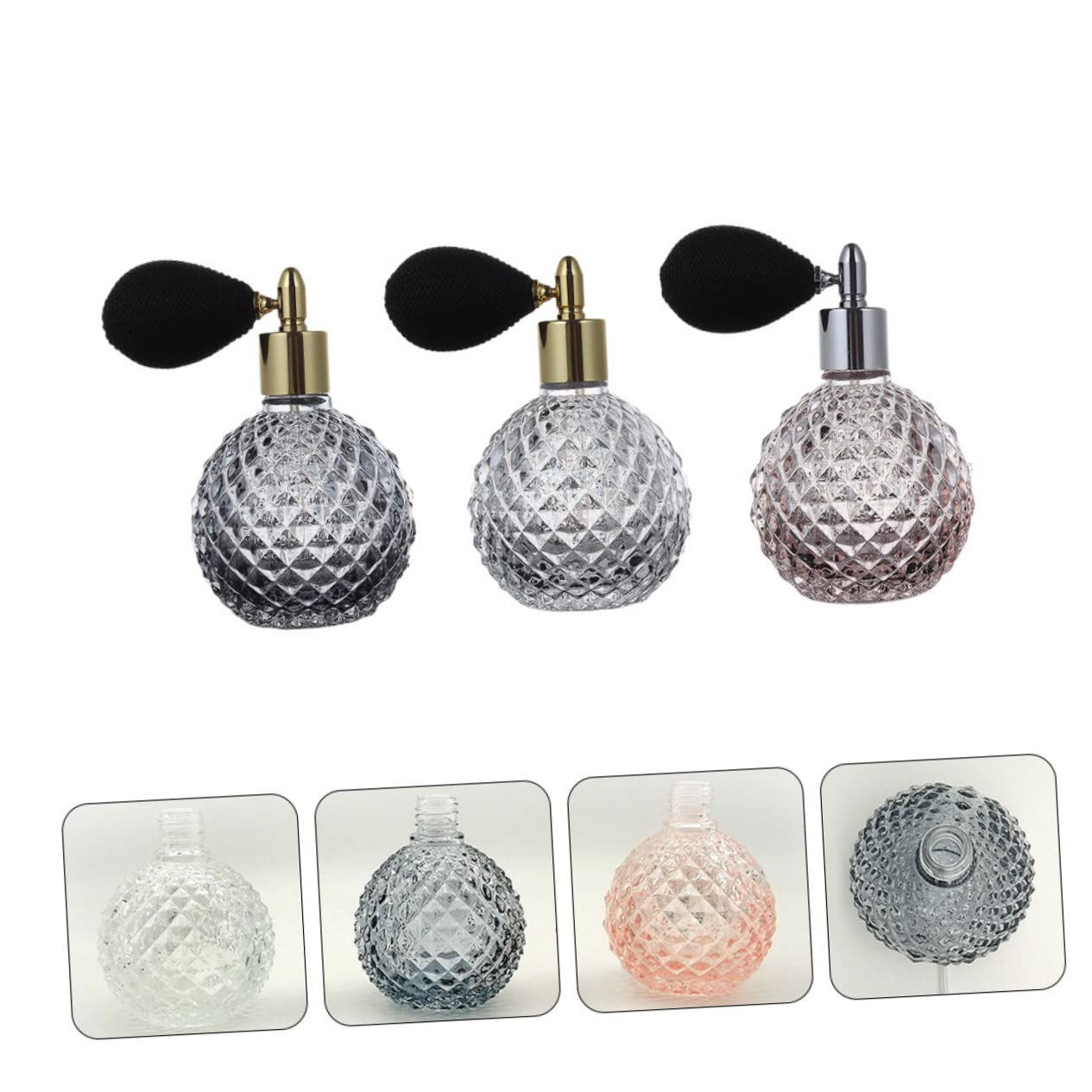 3piezas Botella De Perfume De Vidrio De Recargable Con Atomizador Vintage Botellas De Perfume De Vidrio Rellenables