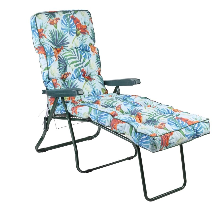 Alfresia Folding Sun Lounger with Classic Cushion – Adjustable Reclining Garden Lounger, Steel Frame, Outdoor Sun Lounger Chair with Thick Cushion