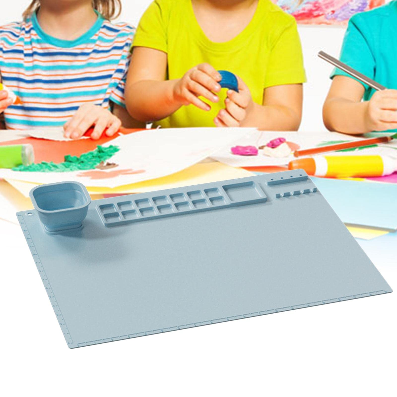 Tappetino in Silicone per Pittura Artigianale, Grande Tappetino in Silicone per Colata di Resina, Tappetino Antiaderente con Tazza di Pulizia, Divisor, Blu