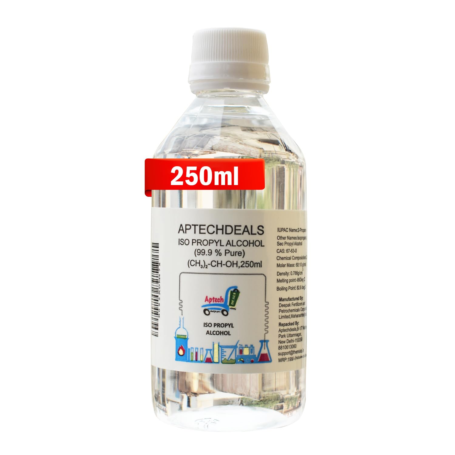 ApTechDeals IPA Iso-Propyl Alcohol 99.9% [(CH3)2-CH-OH] CAS: 67-63-0, 250ml