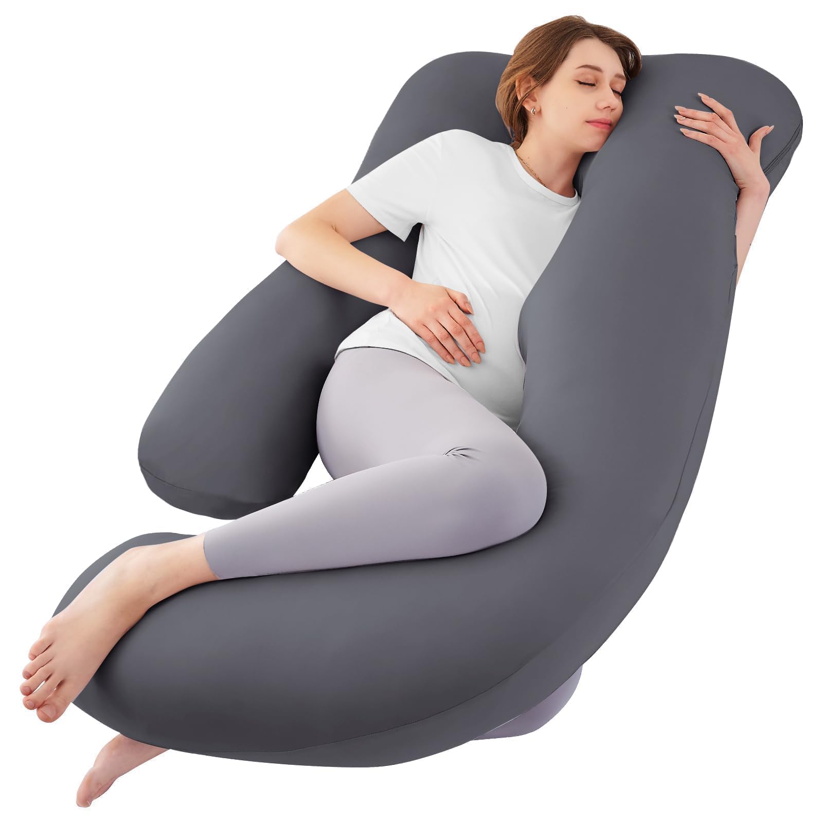 Cooling Pregnancy Pillows for Sleeping, 57'' Full Body Pillow, Dark Grey