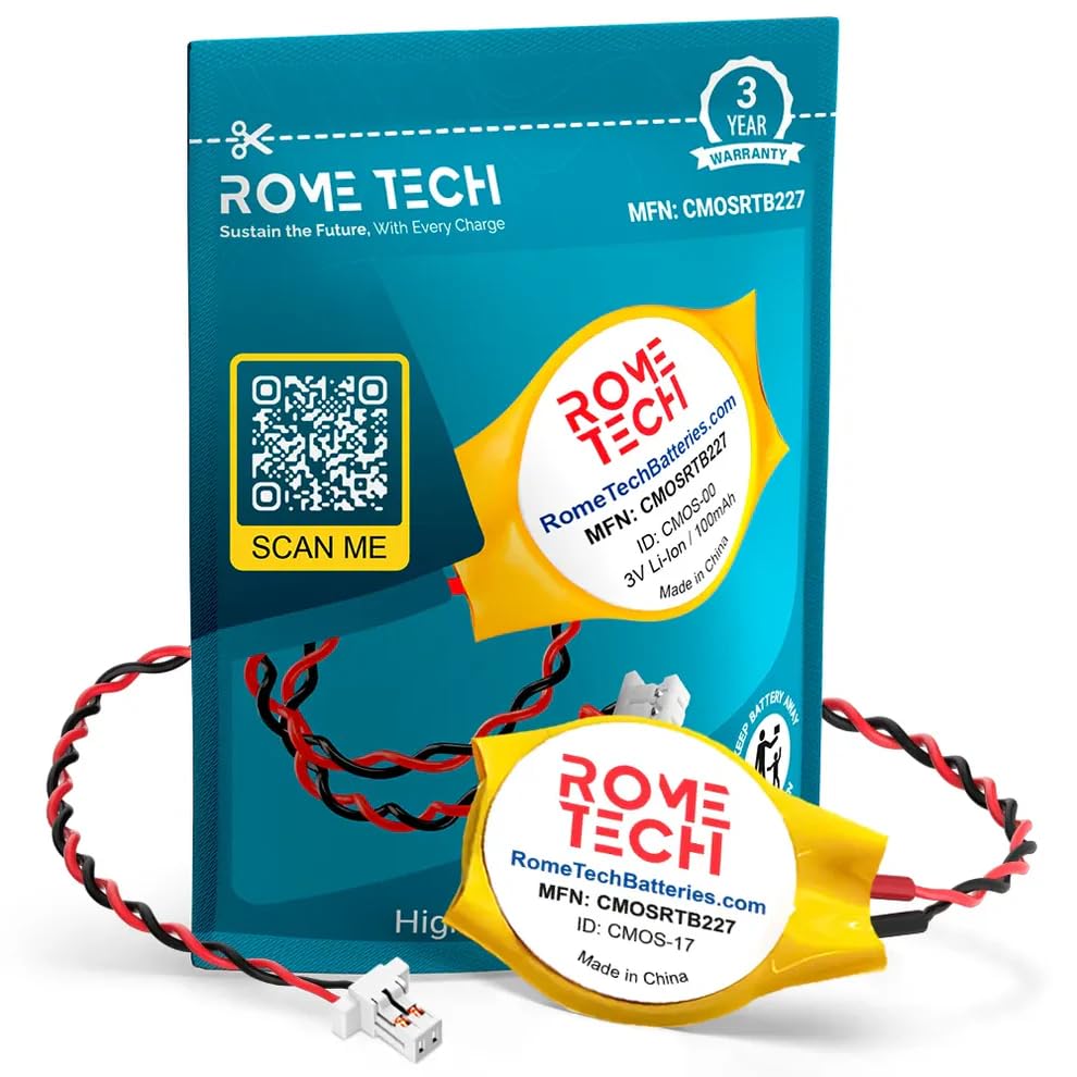 Rome Tech RTC CMOS Battery for HP EliteBook 640 G1, 645 G1, 650 G1 - BIOS CR2032 with 2 Pin Wire Cable