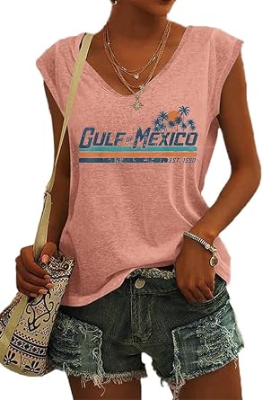 Guf of Mexico Tank Top Women Mexico Tshirt V Neck Sleeveless Beach Shirt