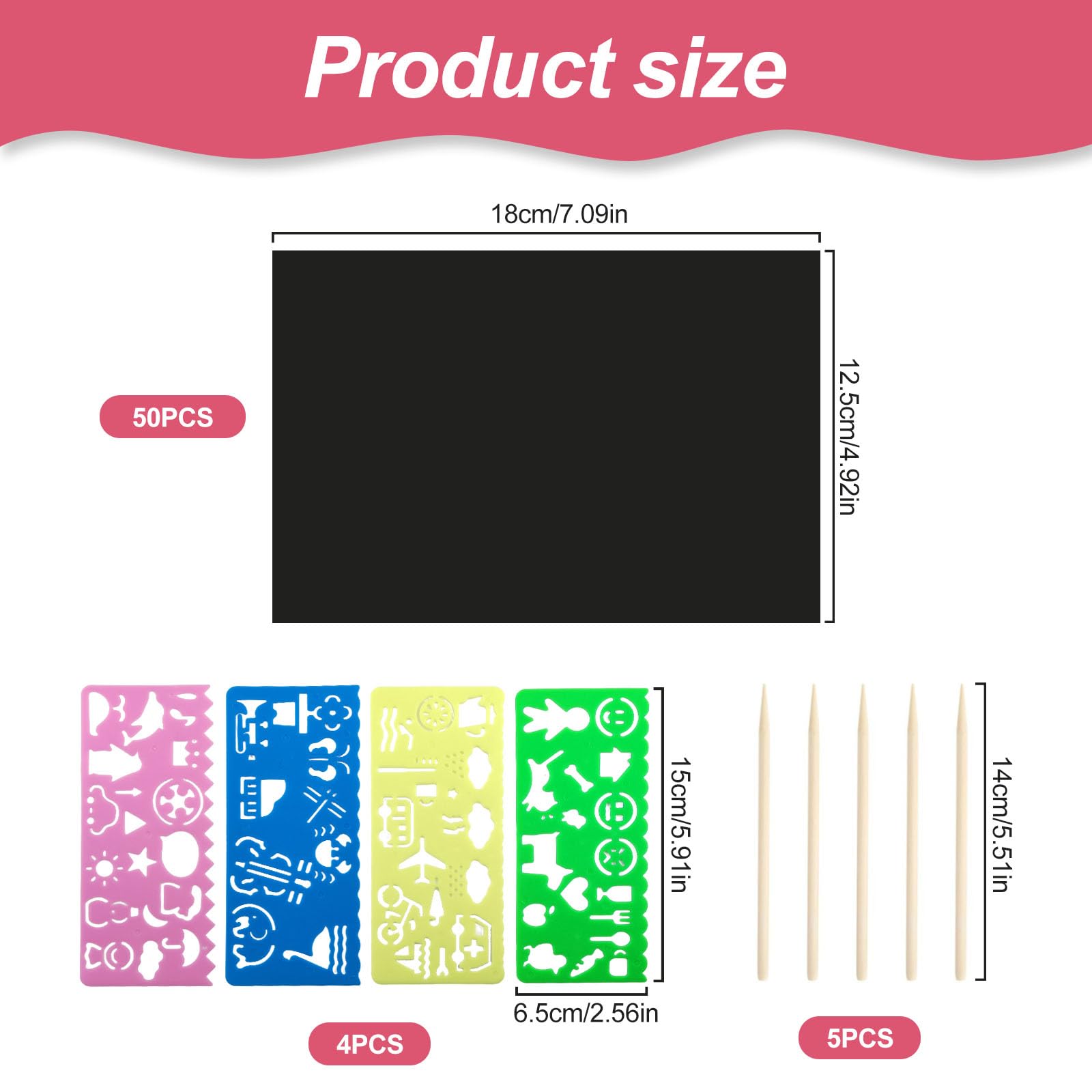 Set de bloc de dibujo para niños de 50 hojas, scratch art | Incluye lápices de madera y plantillas, scratch art paper | Ideal para que los niños dibujen y hagan manualidades DIY