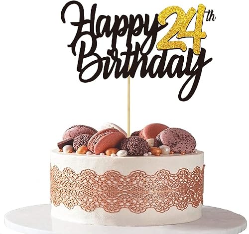 Miniatura 7 de Decoración para tarta de cumpleaños número 24 con purpurina para 24 años, decoraciones de cumpleaños de 24 años, decoraciones doradas para tartas de