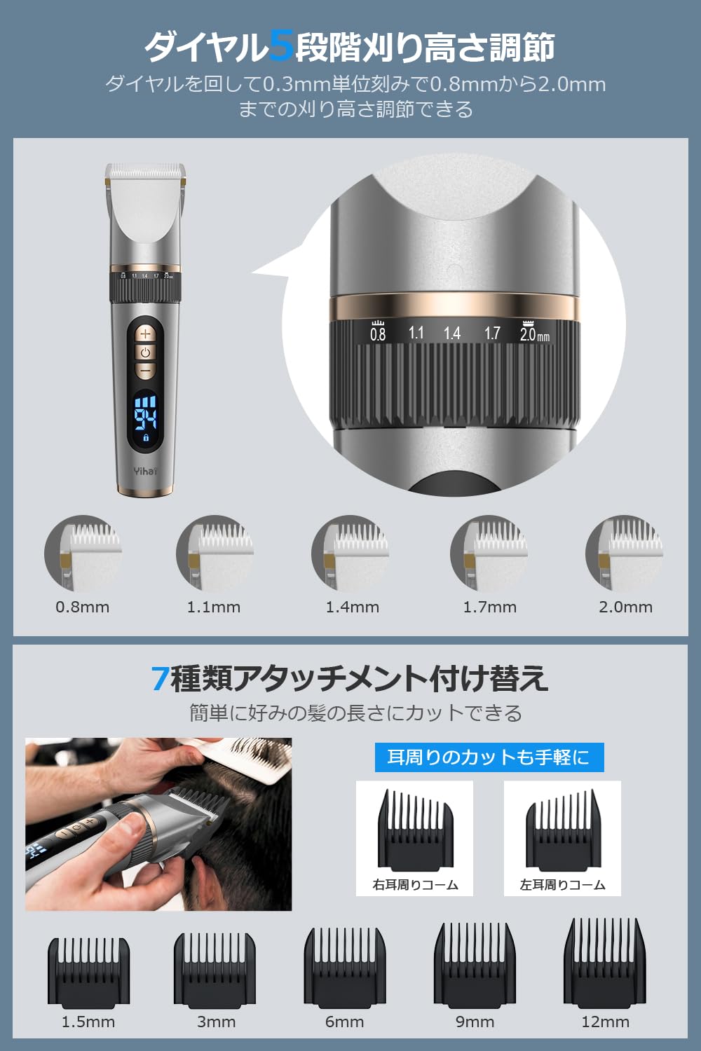 Amazon.co.jp: バリカン ヘアカッター 【5段階ダイヤル&7種類