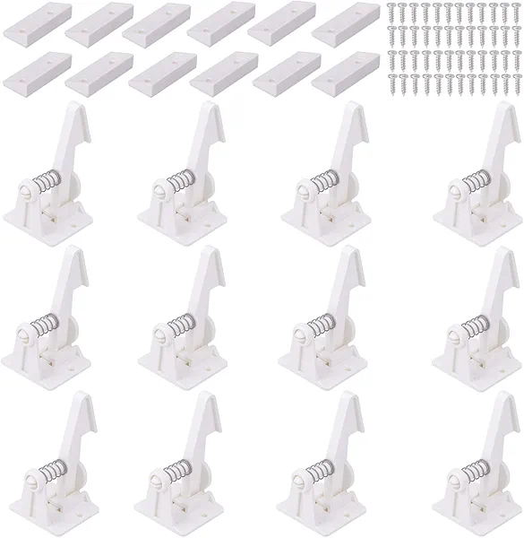 Vmaisi 12 Pack Cabinet Locks Child Safety Latches - Baby Proofing Cabinets Drawer Lock with Adhesive Easy Installation - No Drilling or Extra Screws (White)