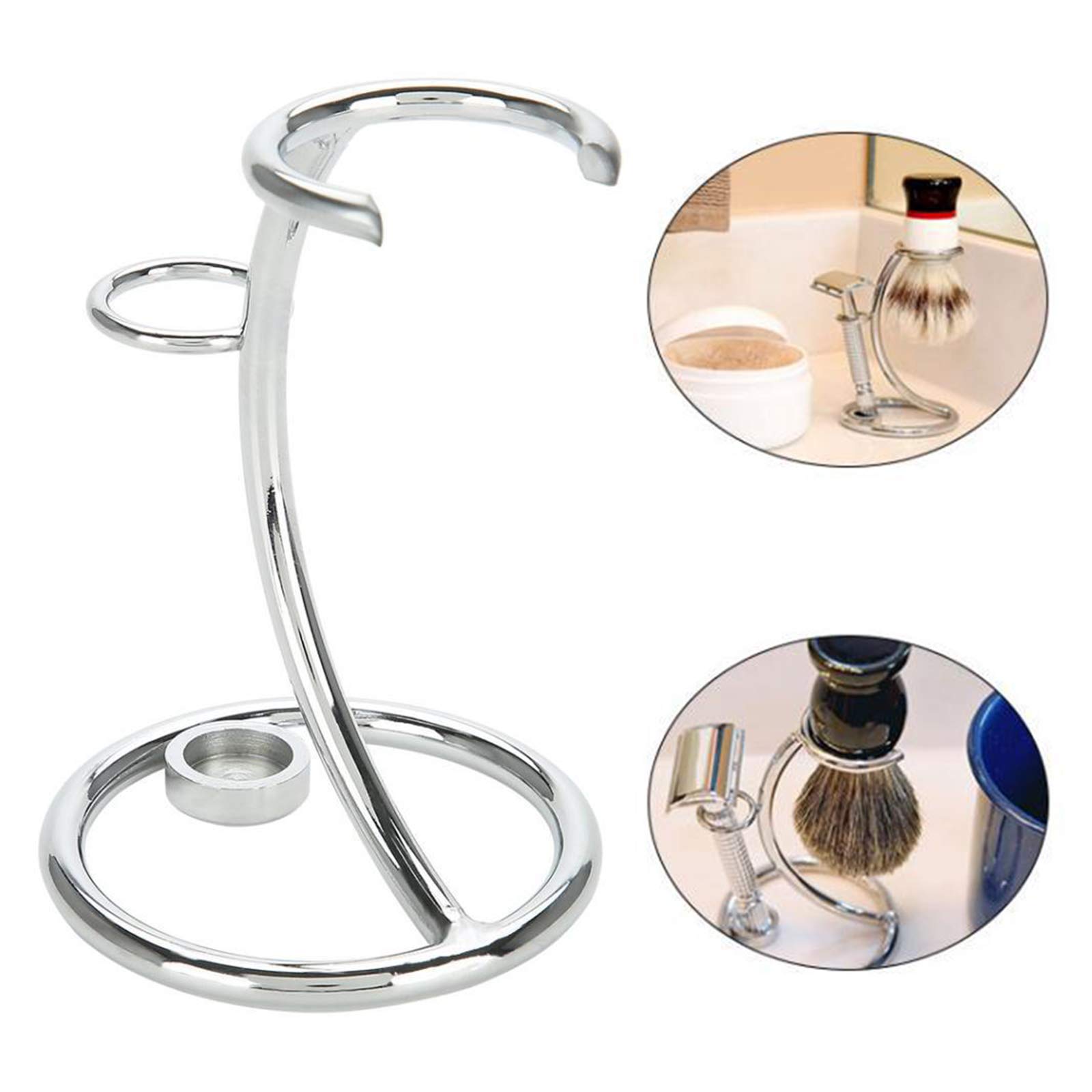 Supporto per Pennello da Barba Acciaio Inossidabile Portatile Supporto Spazzola Pennello Barba Durevole Robusto Supporto di Strumenti per la Rasatura 2 IN 1 per Uomo Domestico e in Viaggio Argento