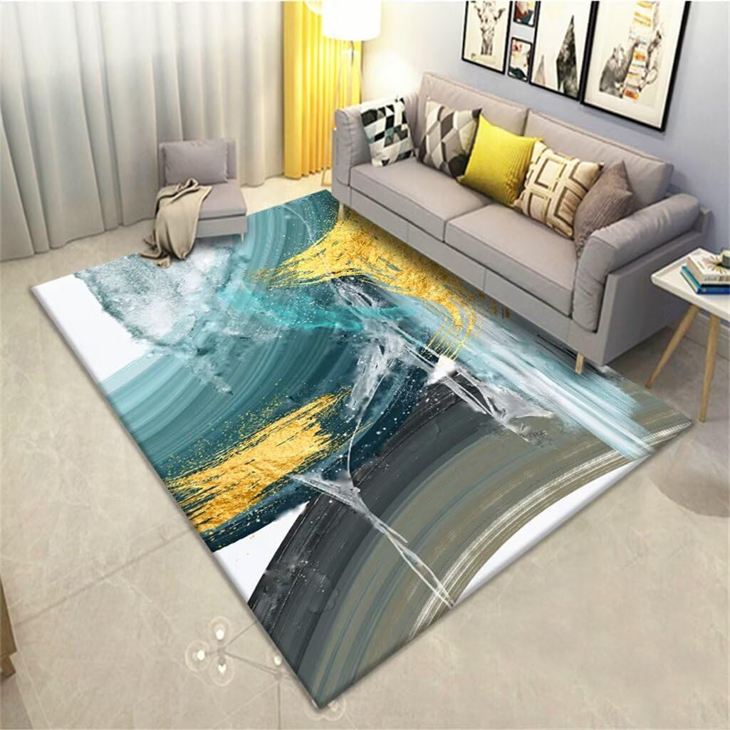 Tapis bleu rectangulaire 100x200cm lavable pour chambre enfant et salon