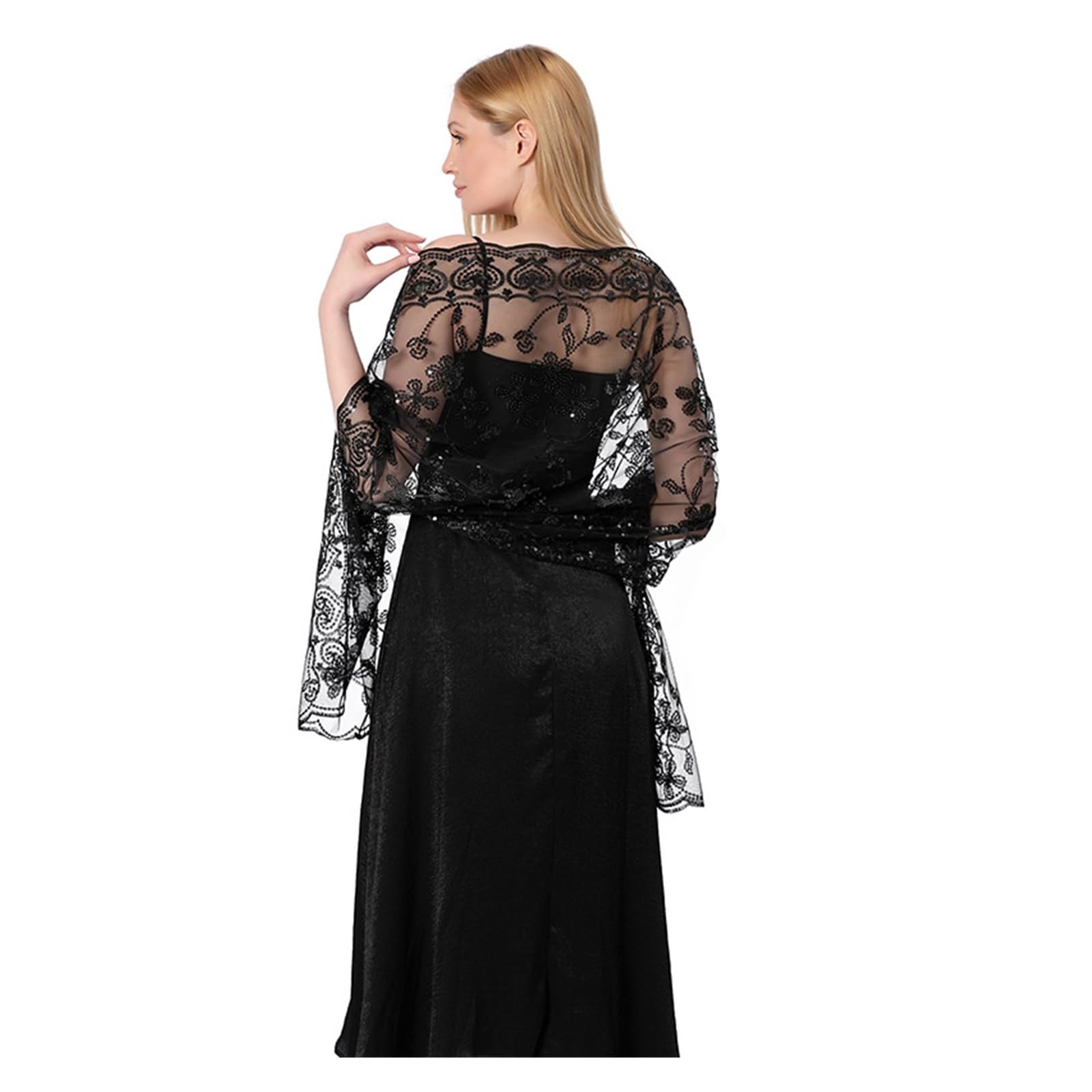 Chal De Noche Chales for Vestidos de Noche de Mujer con Bordados de Lentejuelas Brillantes, chales for Novia, Dama de Honor, Bodas, chales Transparentes, Chal de Fiesta, Capa(Beige)