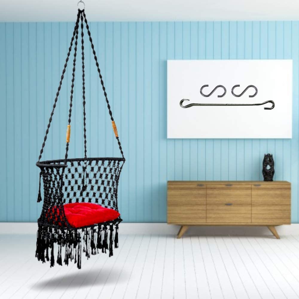Sponsored Ad - Curio Centre Make in India C-Shape Premium Swing with Polyester Ropes & Mild Steel Frame for Adults & Kids/Indoor Outdoor Hanging Swing Chair with Cushion & Accessories (Black)