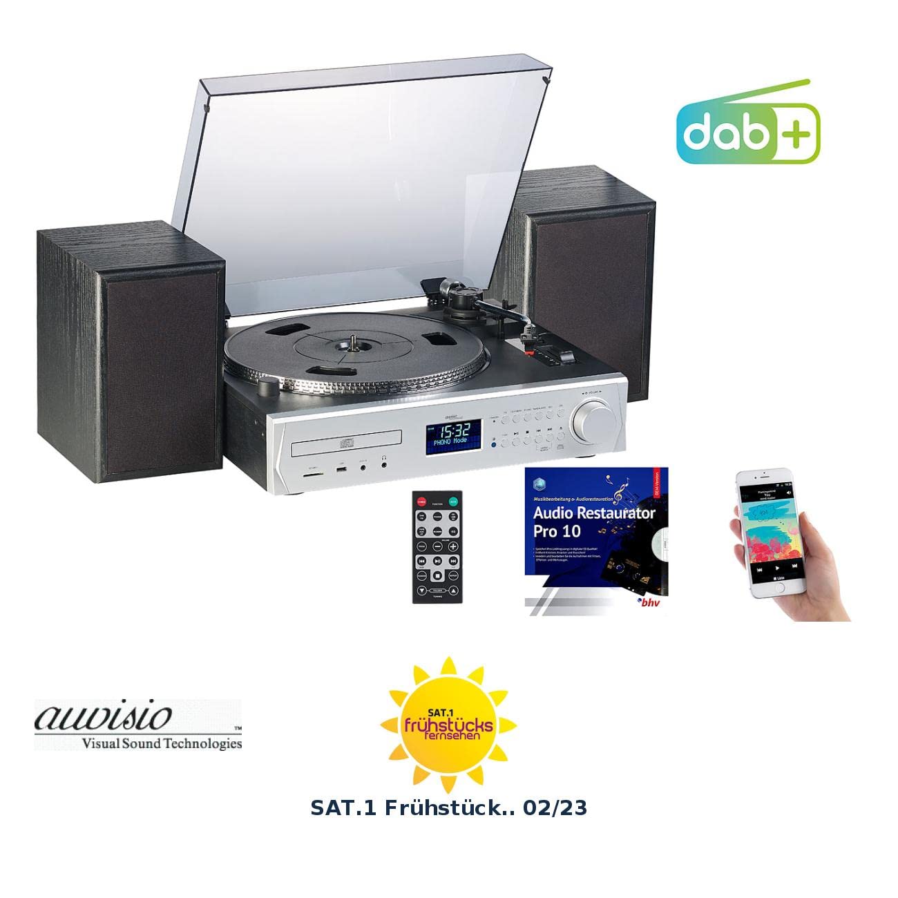 auvisio Musikanlage: Plattenspieler/Digitalisierer, DAB+, CD, Bluetooth, MC, USB, MP3, 80 W (Kompaktanlage mit Plattenspieler, Stereoanlage mit Plattenspieler, 5in1)