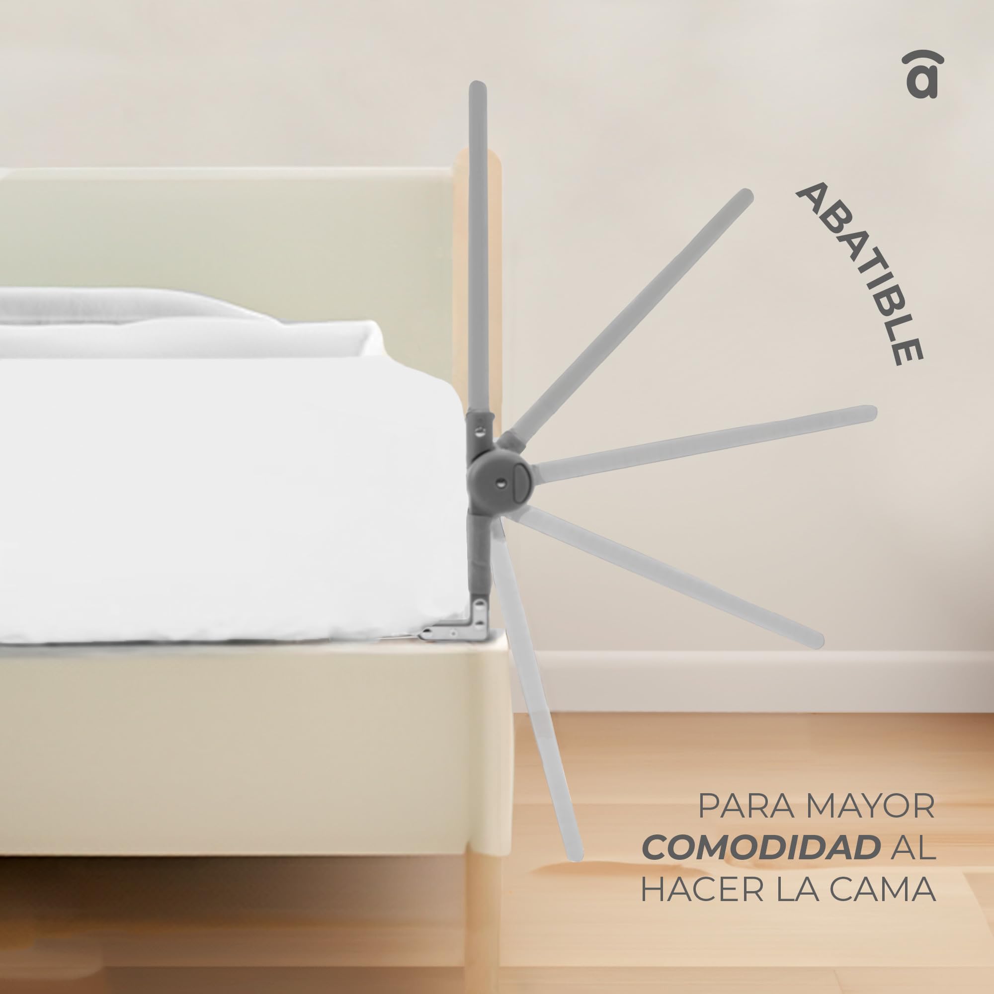 Asalvo Barrera de Cama 2 en 1 de 150 cm para Niño - Abatible con Correas Ajustables + Apta para Cama Nido + Instalación Fácil y Lavado Sencillo - Protección Segura y Estable - Blanco — view 4