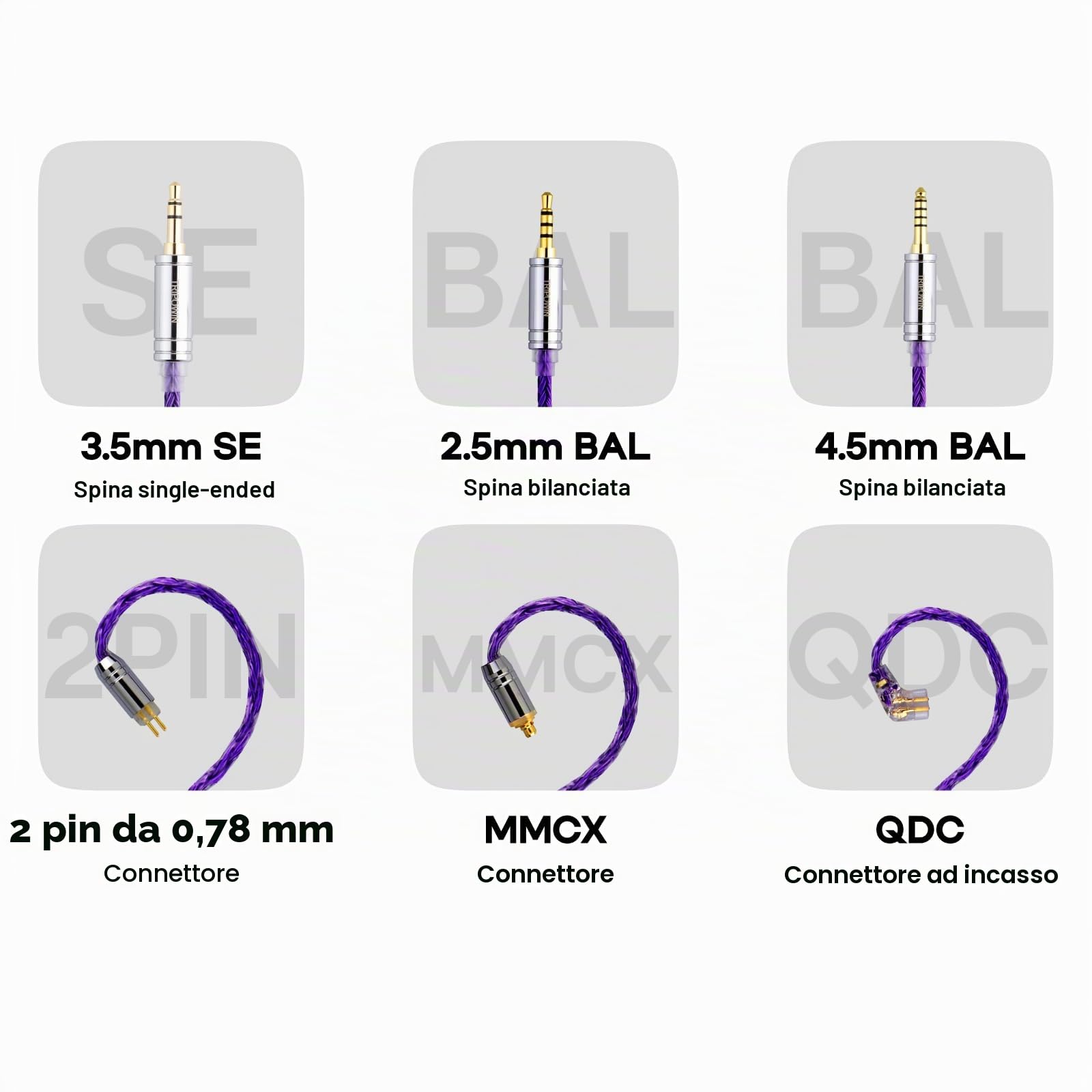 Linsoul Tripowin Zonie IEM Cavo, 16 Core Placcato Argento Cordoni Aggiornati, 1.25m SPC in Ear Monitor Cavi per 7hz Zero:2 Orchestra Lite Cadenza Hype4 Supermix4(2pin 0.78mm, 4.4mm)(Viola)