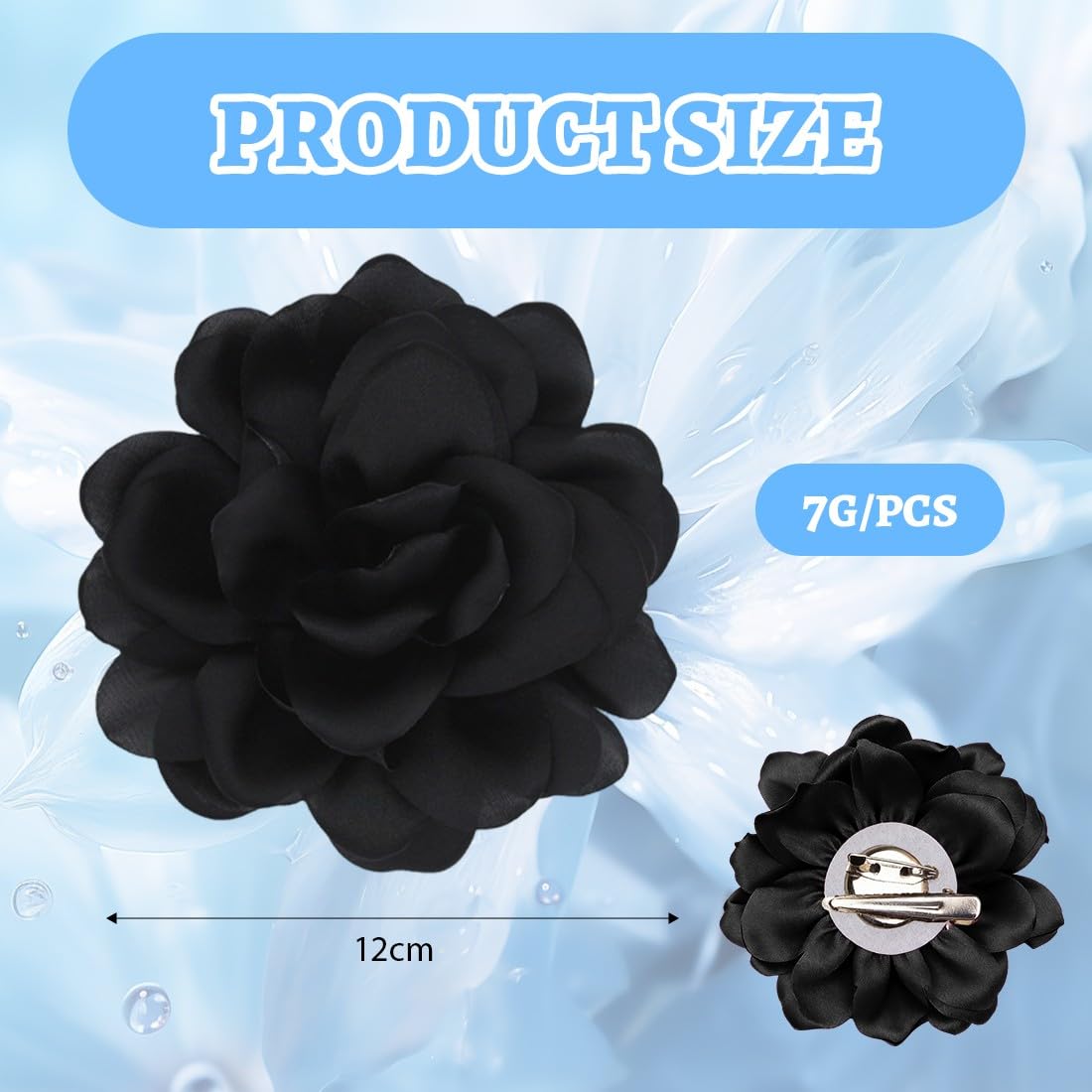 Broches Para Ropa Mujer, Broche De Flor De Rosa, Flores Para Vestidos De Fiesta, Grande, Pinza Para El Pelo, Horquilla Con Flor, Elegante Broche De Solapa Floral Para Boda, Fiesta,Baile(Negro) — view 2
