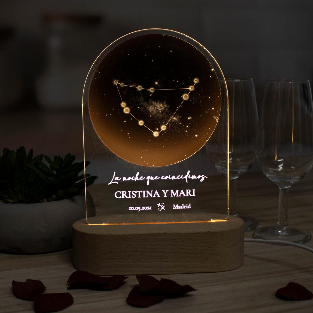 DEREGALOOS Lámpara LED personalizada mapa estelar. Lámparas personalizadas con constelación. Regalos originales signos del zodíaco. Regalos para parejas. (Acuario)