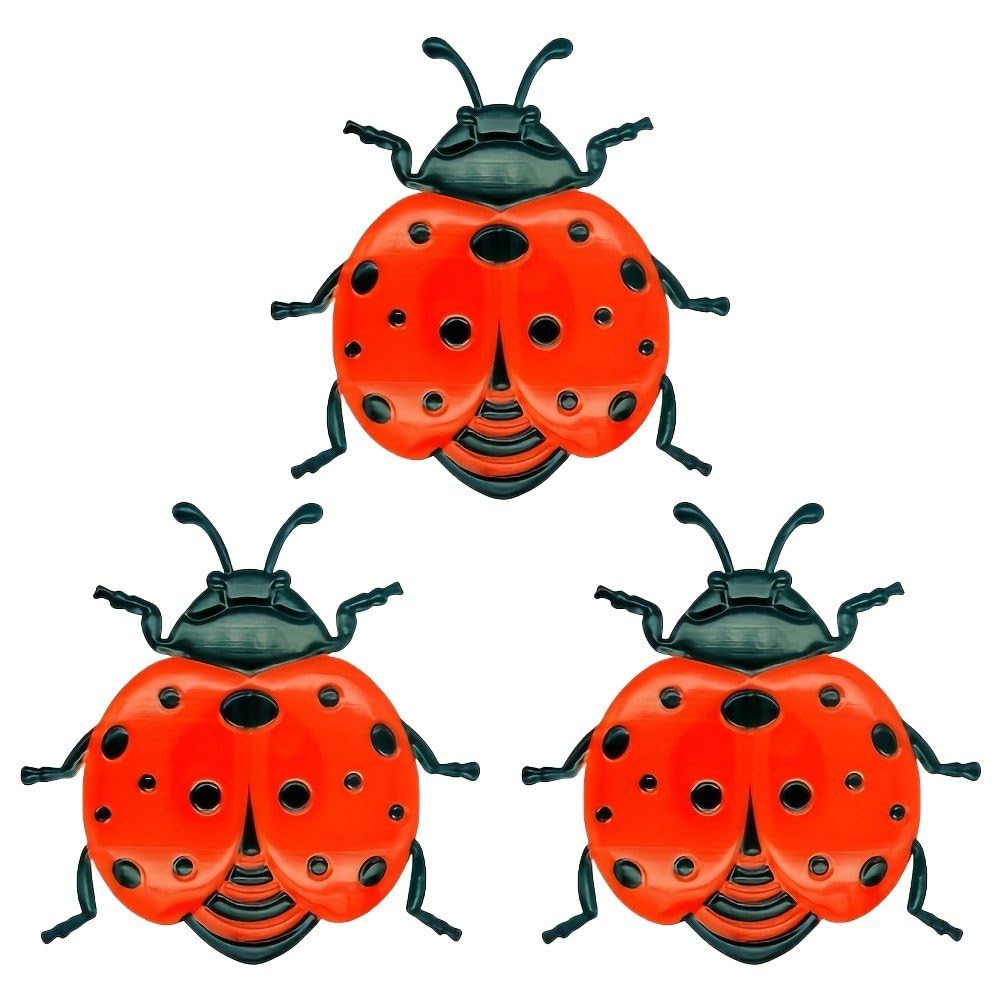 Ppmter 3 Pcs Metal Ladybugs Wall Art Decor, Large Outdoor Wall Sculptures Patio Decorations, Yard Lawn Art Ornaments for Backyard Balcony