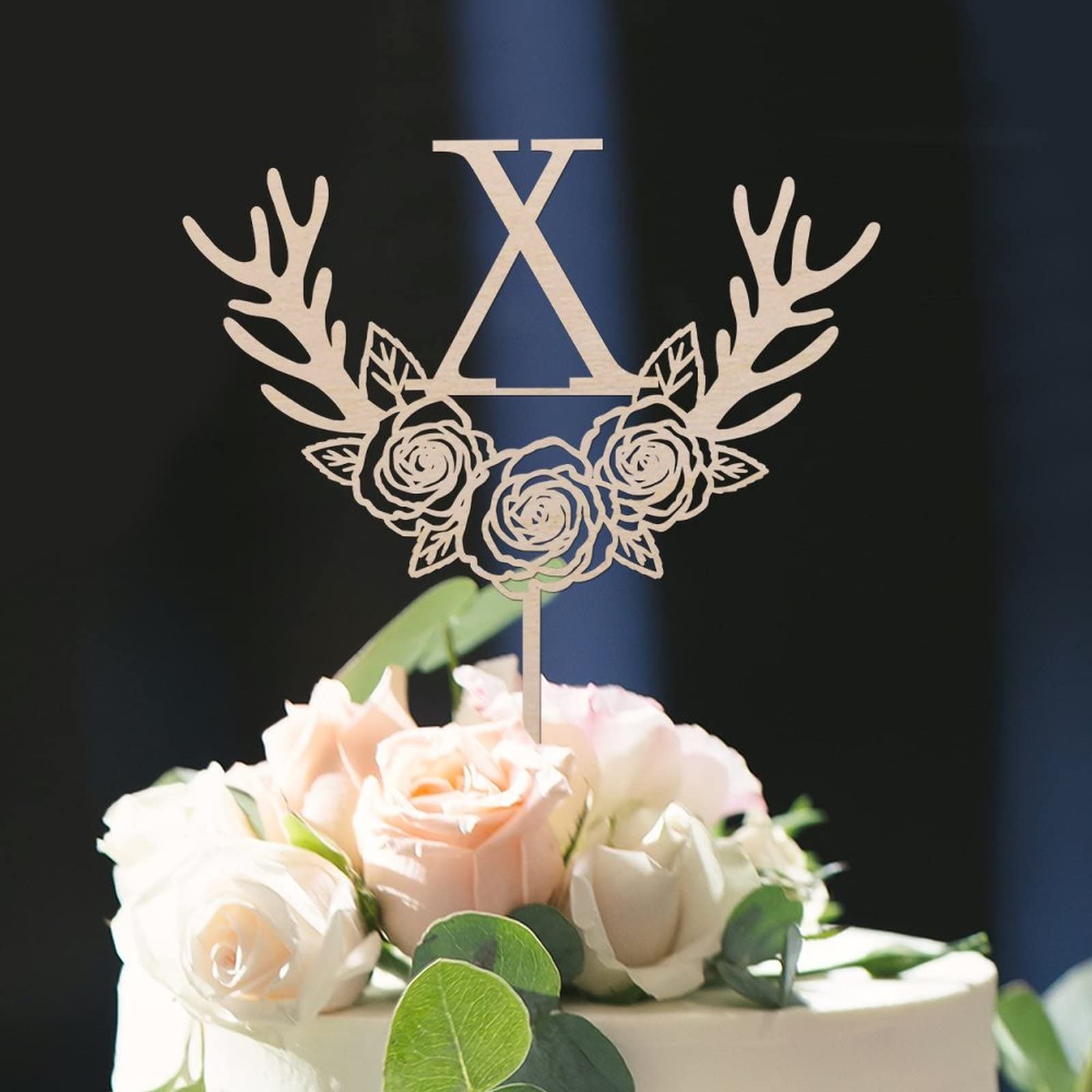 Vinisong Personalized Initial Cake Topper - Wood Or Acrylic Monogram Letter X For Wedding, Birthday, Rustic Decor