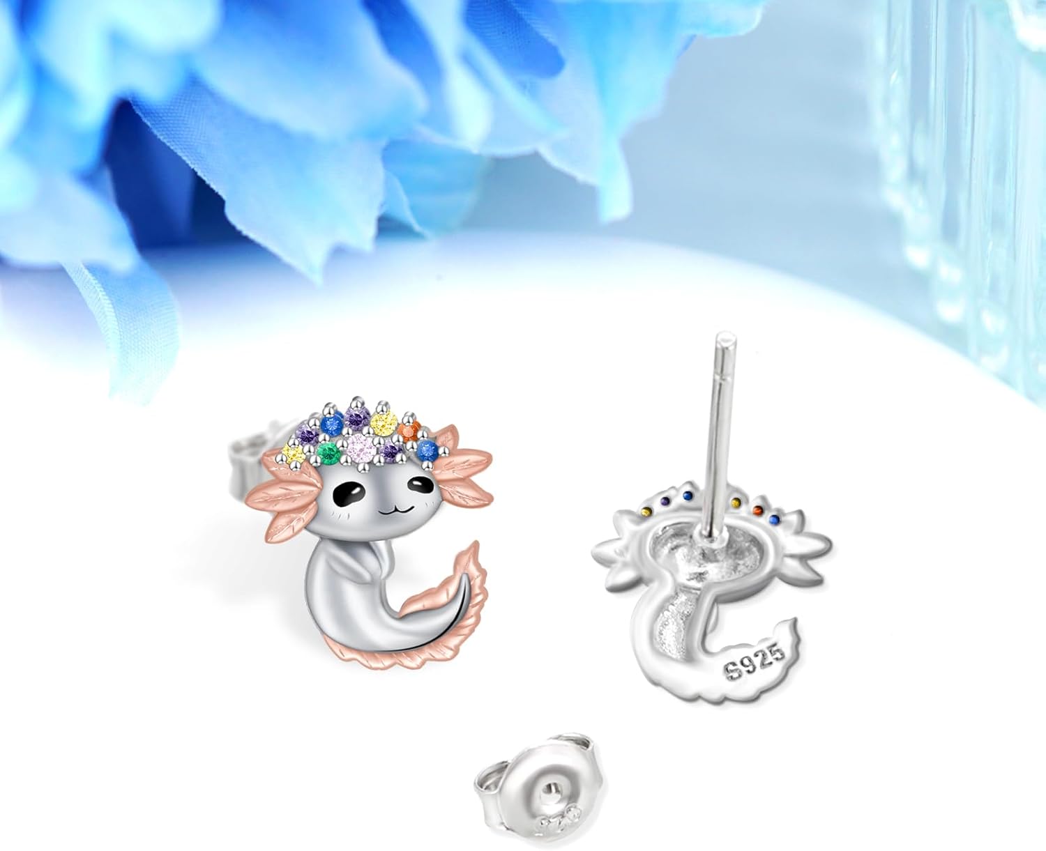 Axolotl/Highland Cow/Panda/Giraffe Stud Earrings 925 Sterling Silver Cute Animal Earrings with with Colored Zircon Animal Jewelry Gift for Girls Women