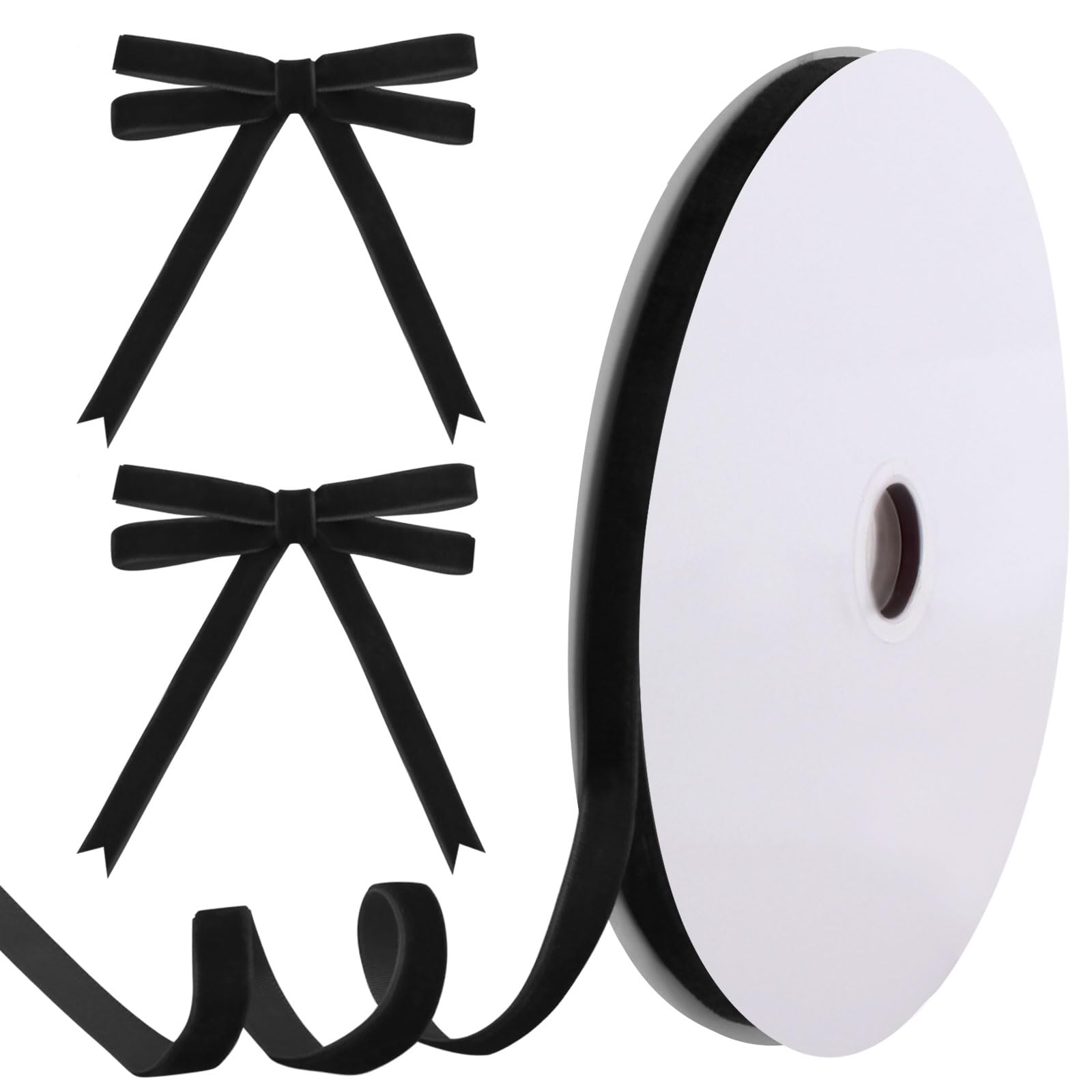 Tsorode 25 Yards Black Velvet Ribbon for Christmas Tree, 3/8 Inch
