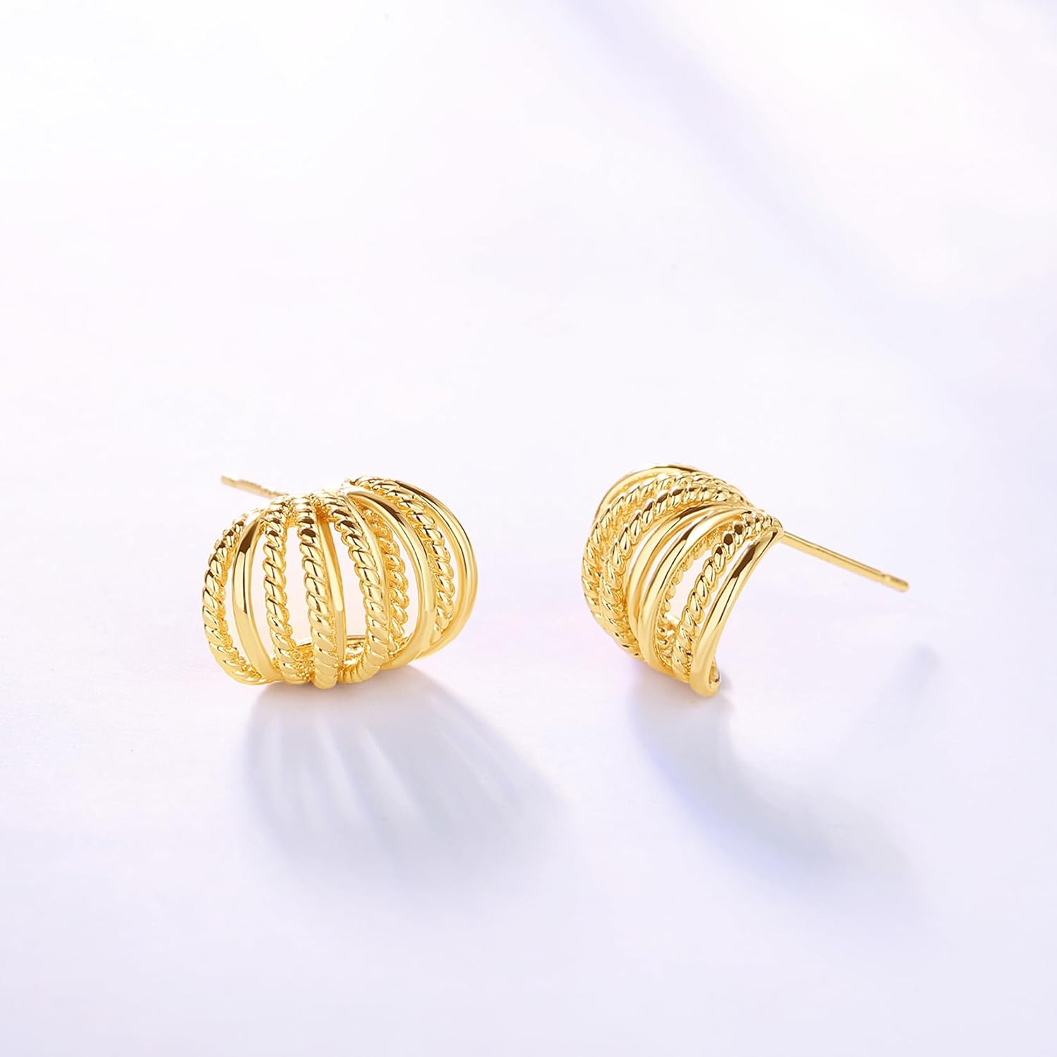 Gold Plated Triple Huggie Stud Earrings, Trendy Claw Earrings for Women, Double Huggie Hoop Earrings for One Hole - Image 4