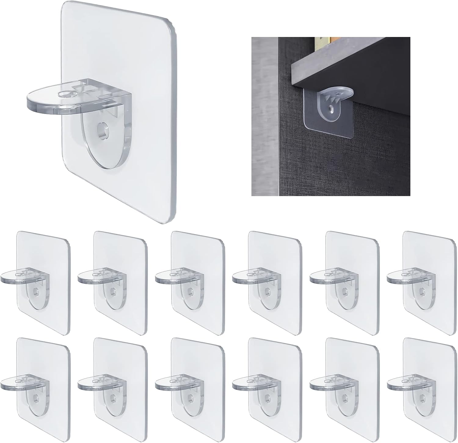 12 PCS Transparent Shelf Support Pegs Punch Free SelfAdhesive LShaped