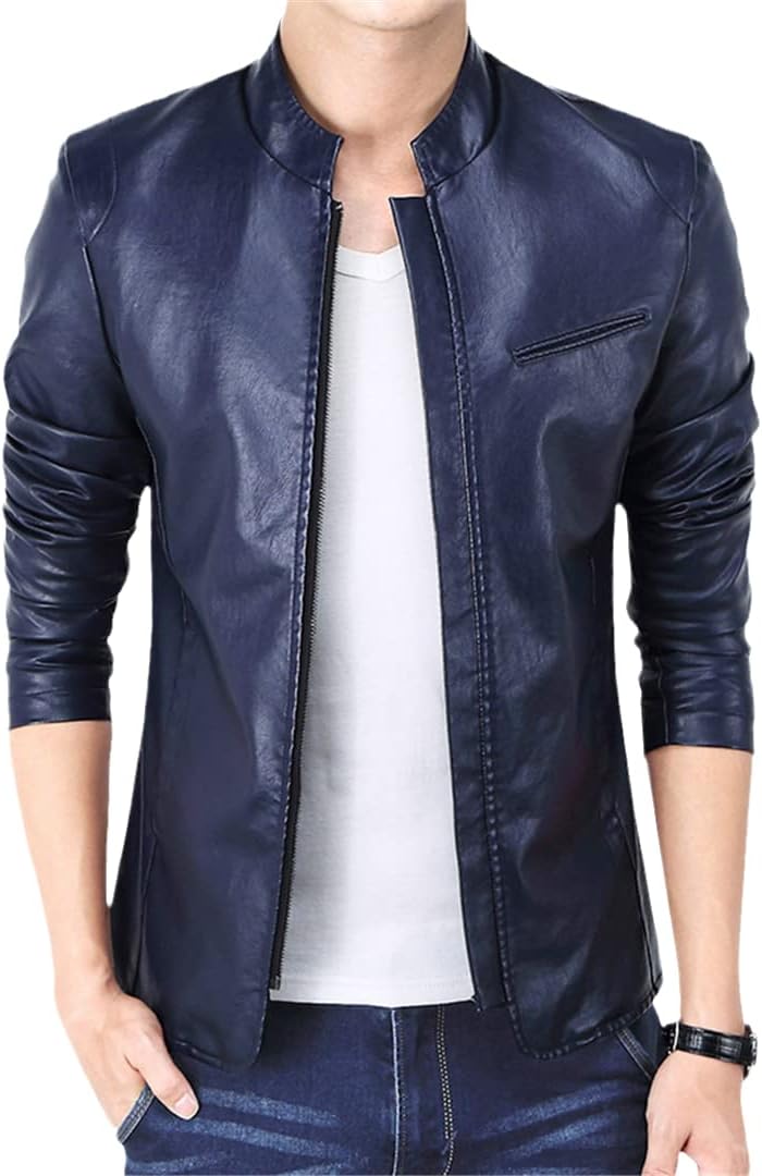 Men's PU Leather Jacket Punk Red Leather Jacket Zipper : Amazon.ca