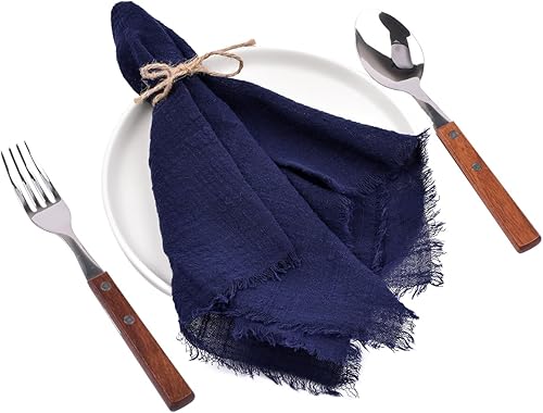 Miniatura 7 de Joanlody Paquete de 6 servilletas de tela hechas a mano de algodón y lino con flecos, servilletas rústicas a granel para boda, fiesta, baby shower,