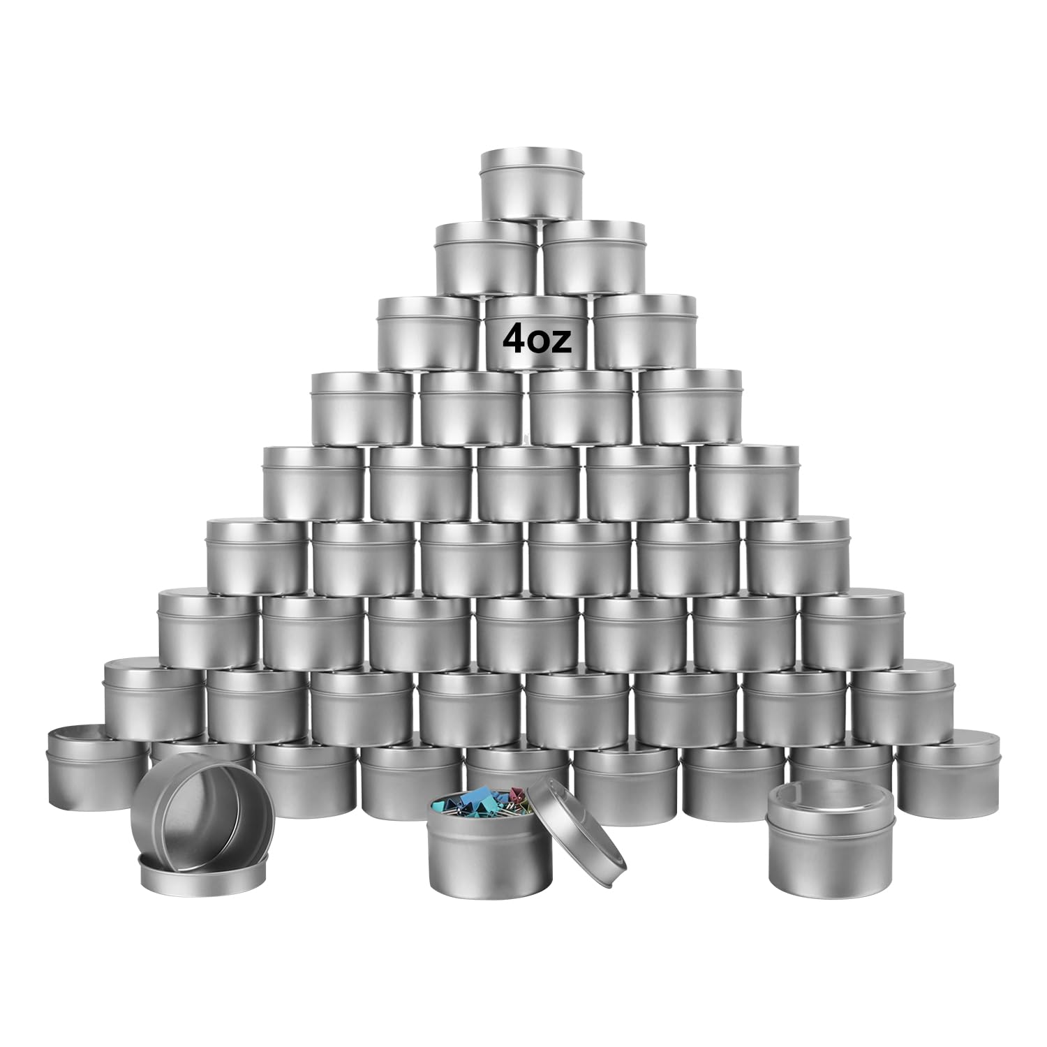 GENHAKON Confezione da 48 barattoli argentati per candele da 113,4 g, barattoli per candele, contenitori per candele