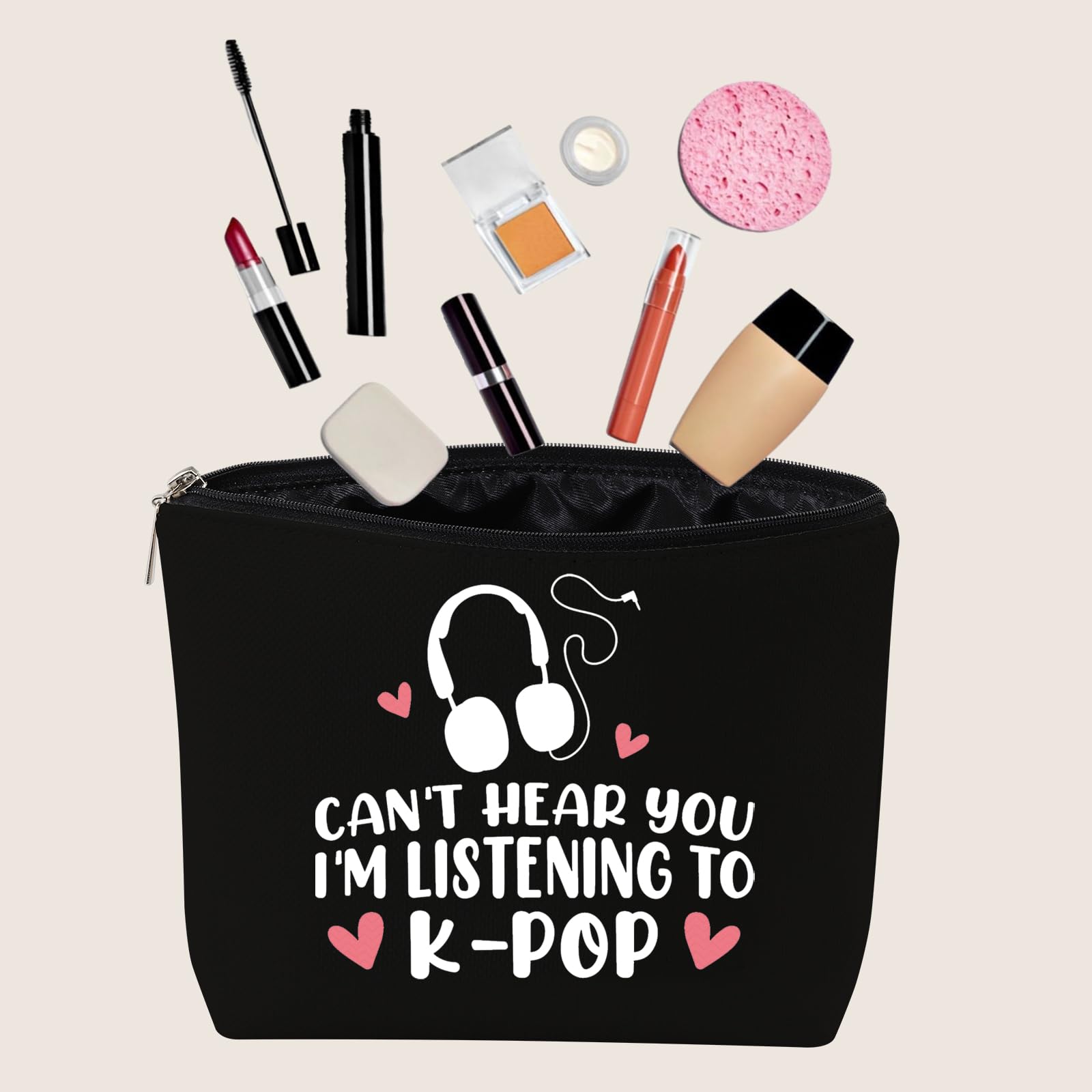 K-pop Music Lover Gift Can't Hear You I'm Listening to K-pop Makeup Bag Album Travel Bag K-pop Merchandise (Listening to Kpop Black) - Image 3