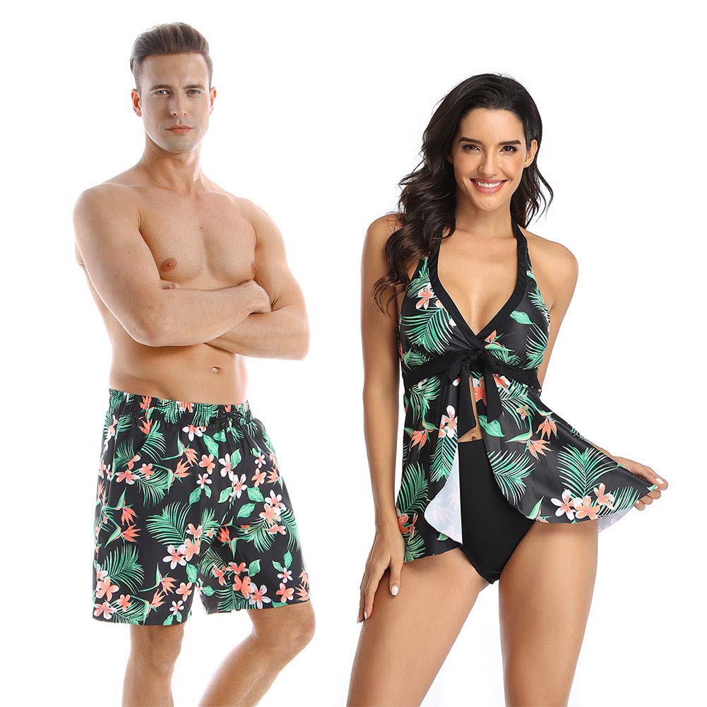 Ulikeey Matching Swimsuit for Couples, Mens Swim Trunks Women Tankini Couples Matching Swimwear, Women, S