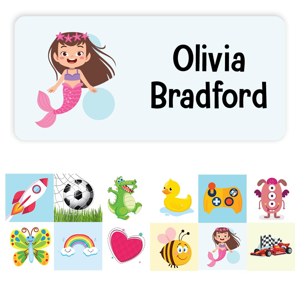 Papa Prints Pack of 48 Waterproof Name Stickers for Water Bottles (30 x 14 mm) Peel and Stick Name Labels Waterproof Name Labels for Stationery