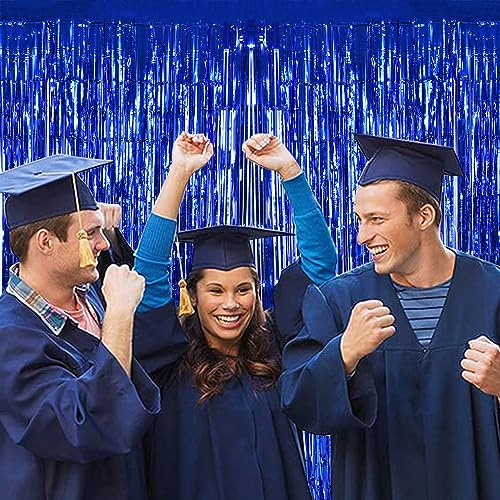 Image of BEISHIDA 4 Pcs Blue Door Streamers Tinsel Curtain Party Backdrop Fringe Foil Wall Background for Birthday Halloween Christmas Wedding Boys Babyshower Party Decoration(3.28 ft x 6.56 ft)