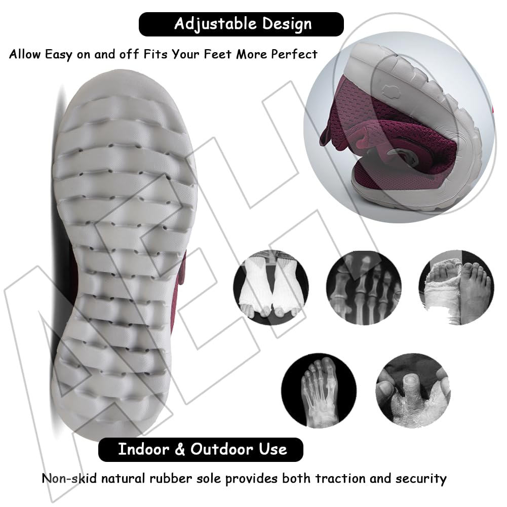 AEHO Pantofole Postoperatorie Per Anziani E Diabetici – Scarpe Regolabili Con Strappo, Leggere, Suola Antiscivolo, Soletta Memory Foam Rimovibile, Nero, Taglia 41/255mm