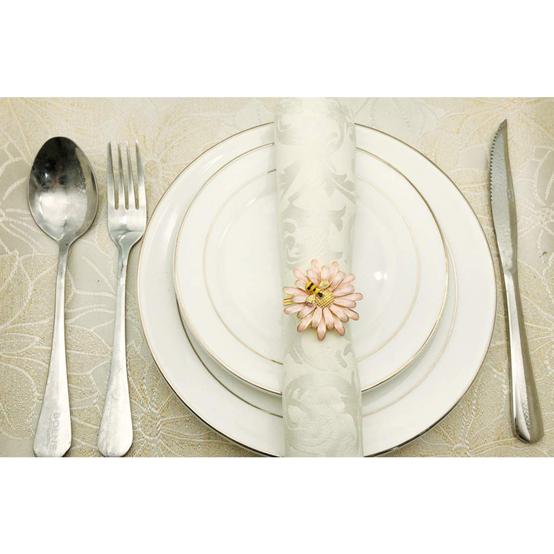 Serviettenringe, Gänseblümchen mit Biene, Legierung, Serviettenschnallen, Halter für Hochzeit, Party, Restaurant, Zuhause, den täglichen Gebrauch, 8 Stück