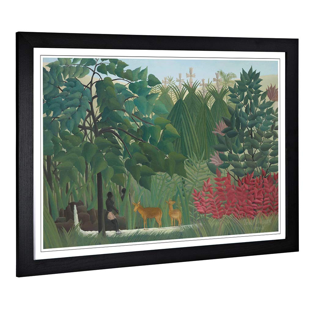 Big Box Art Framed Print of Henri Rousseau Two Deer Design | Wall Art Picture | Home Decor for Kitchen, Living, Dining Room, Bedroom, Hallway, Office, Black, A2 / 24.5x18 Inch / 62x45cm
