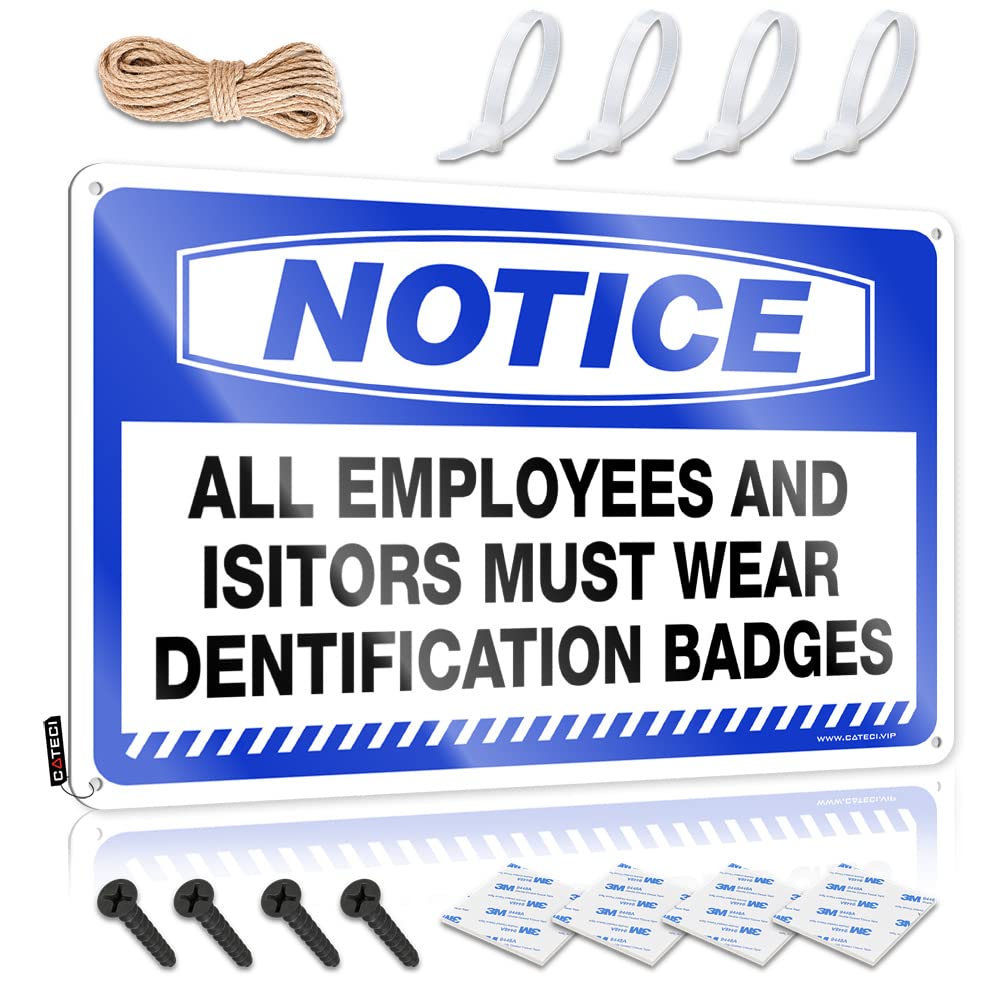 HELIOFORGE Funny Home Sign Notice All Employees And Visitors Must Wear Identification Badges Tin Sign Funny Garage Tin Sign Beer Signs Metal Vintage(30X40CM)