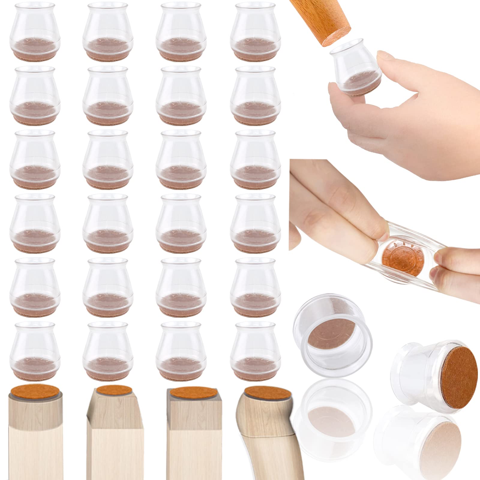 Chair Leg Protectors for Hardwood Floors, 24PCS Thick Felt Bottom Soft Silicone Chair Leg Floor Protectors Furniture Pads, Elastic Chair Legs Caps Covers to Prevent Floor Scratches and Noise…