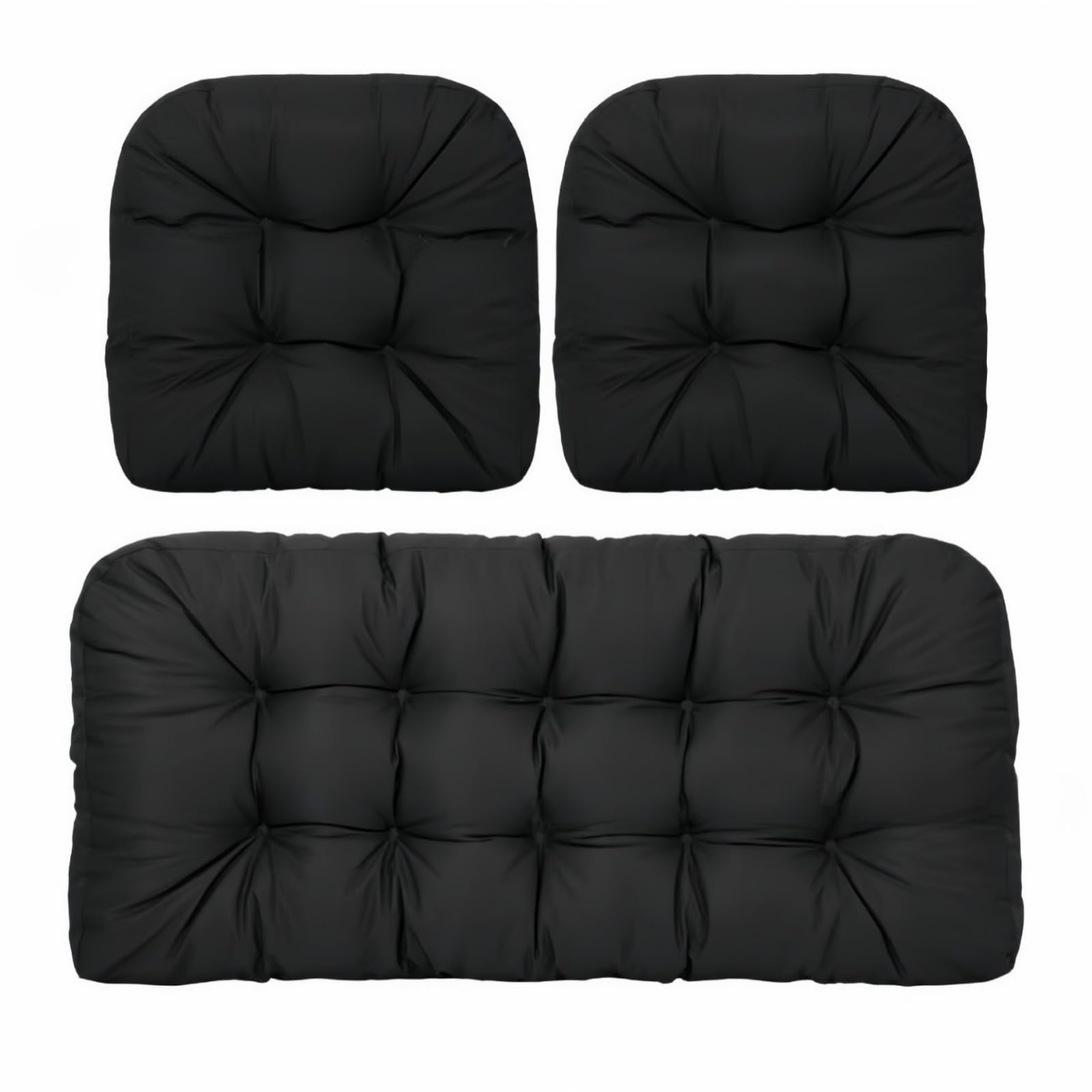 YGWRQY Waterproof 3-Piece Garden Chair Cushions Set - Outdoor Seat & Backrest Pads for Rattan Furniture, Patio Swing & Bench - Weather Resistant Replacement Cushions for Patio Garden Furniture (Black)