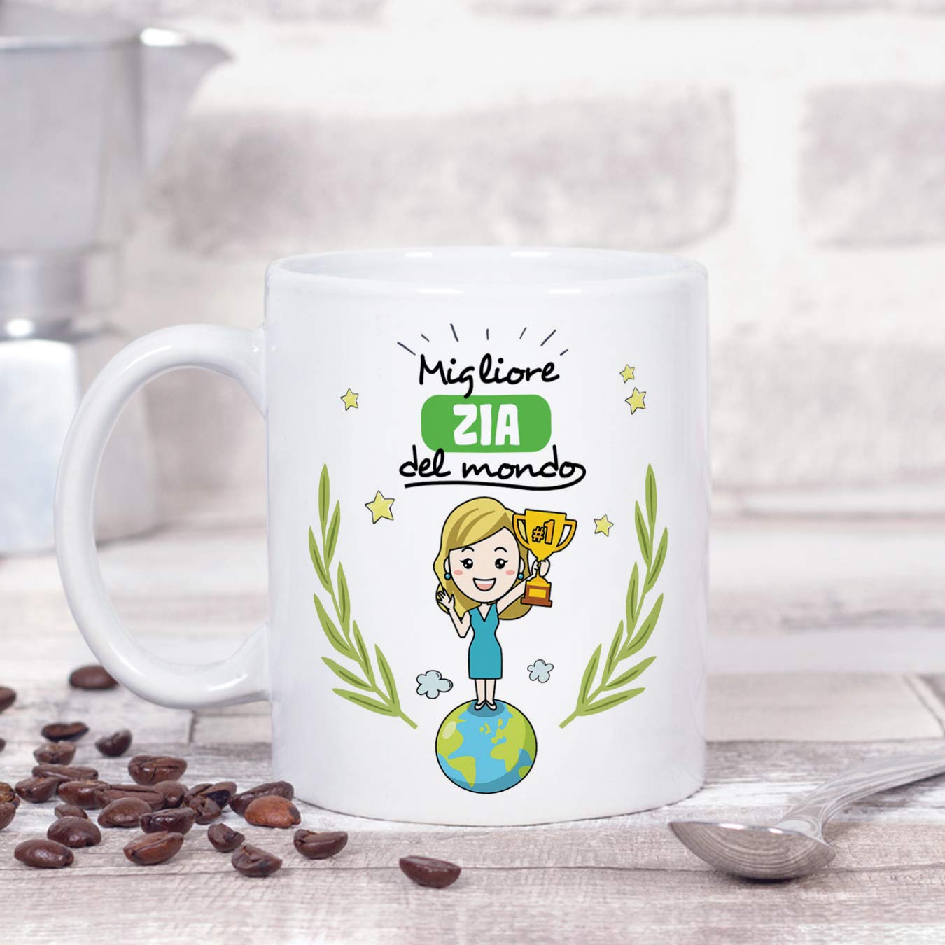 Mugffins Tazza Zia Migliore Zia del Mondo Ceramica 350 ml Idea Regalo Compleanno