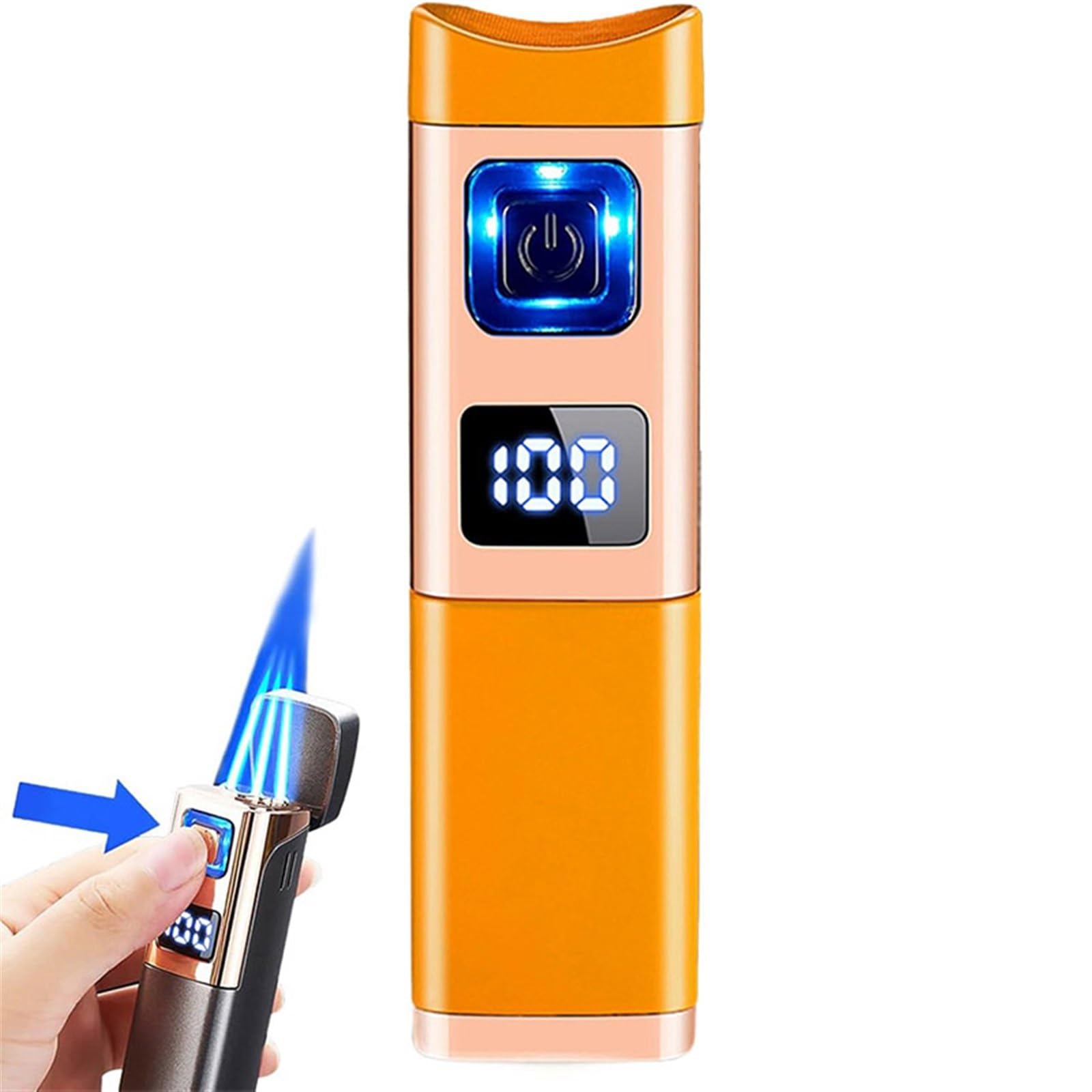 Bxfffceo Men's A Cigar Lighter, Torch Lighter With Built-In Cigar Punch, Djustable Triple Jet Flame Lighter, Rechargeable Nd Refillable Cigar Lighter With Led Display, Gift For (A)