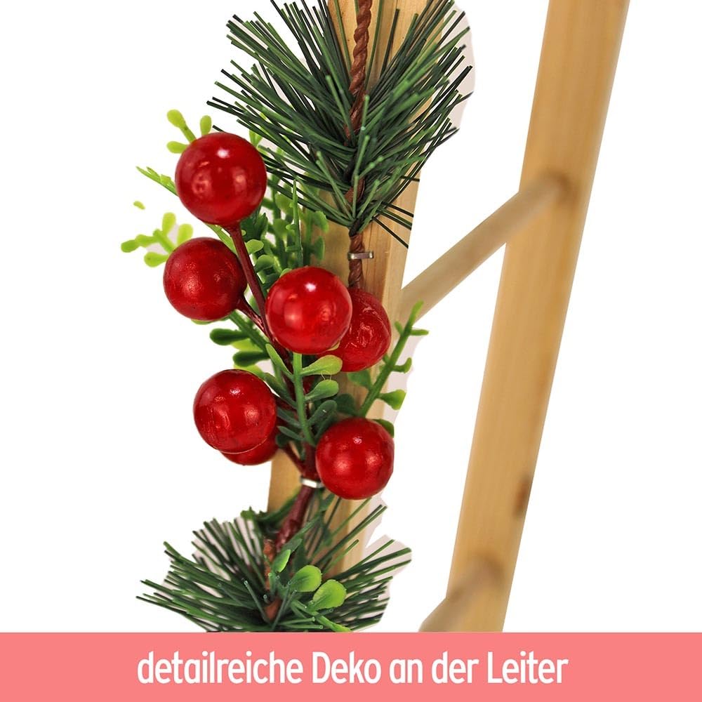 BEMIRO Figurine décorative bonhomme de neige grimpant sur une échelle – env. 76 cm