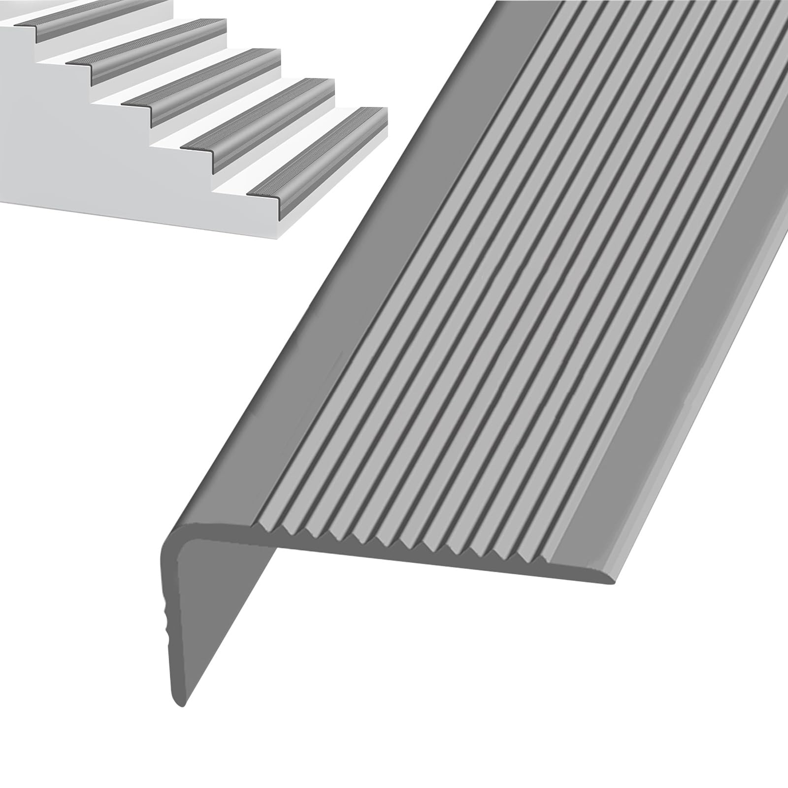 Borde De Escalera De Goma De PVC, Tira De Vinilo Autoadhesiva Antideslizante Para Escalera, Perfil De Borde De Escalera, Para Peldaños De Interior Y Exterior, Esquina De Gomma Para Cantos(Width 7cm Gr
