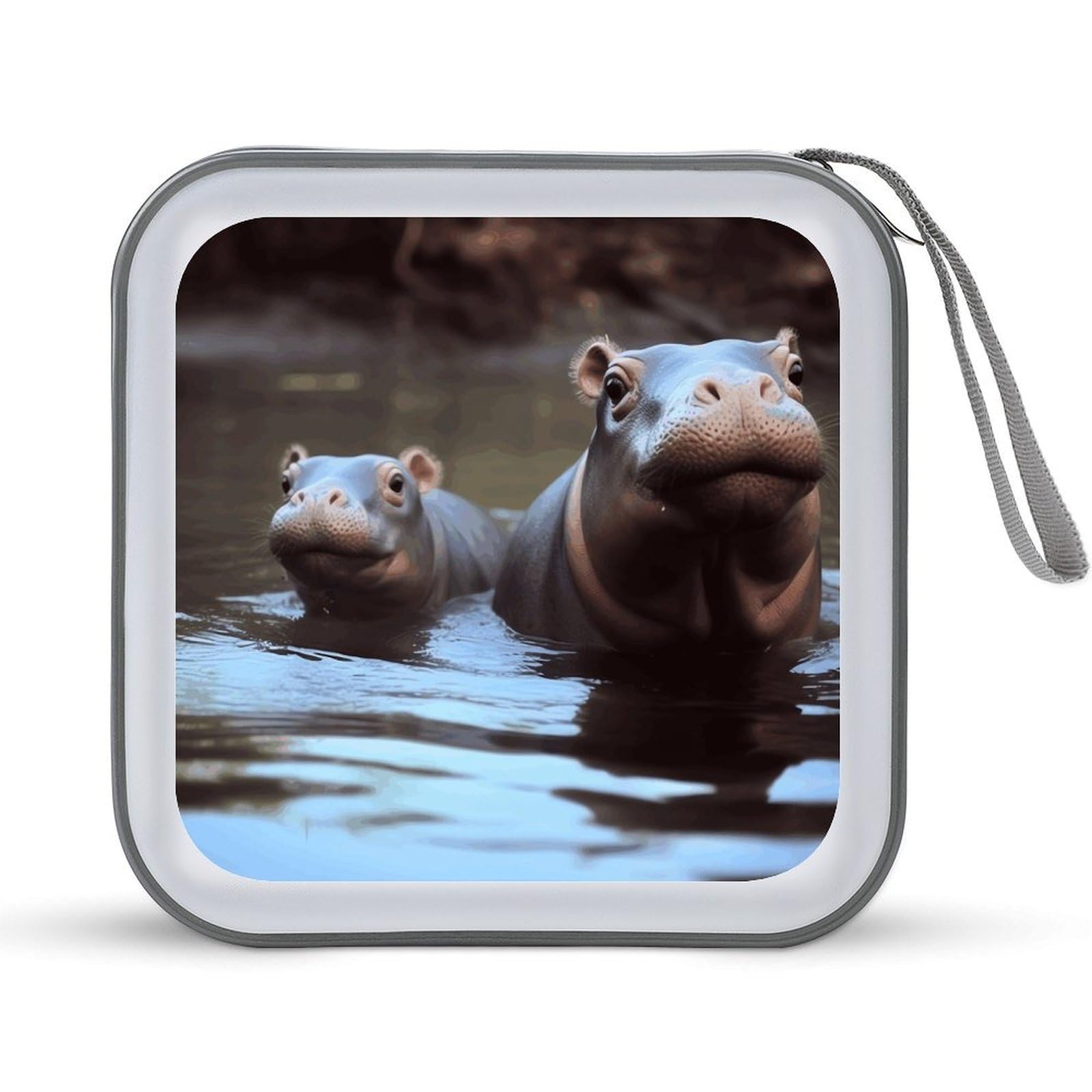 VstaDank - Hippos 40 Capacity CD Case with Zipper Disc, Portable CD Storage Organizer Hard Plastic CD DVD Organizer for Home, Travel in