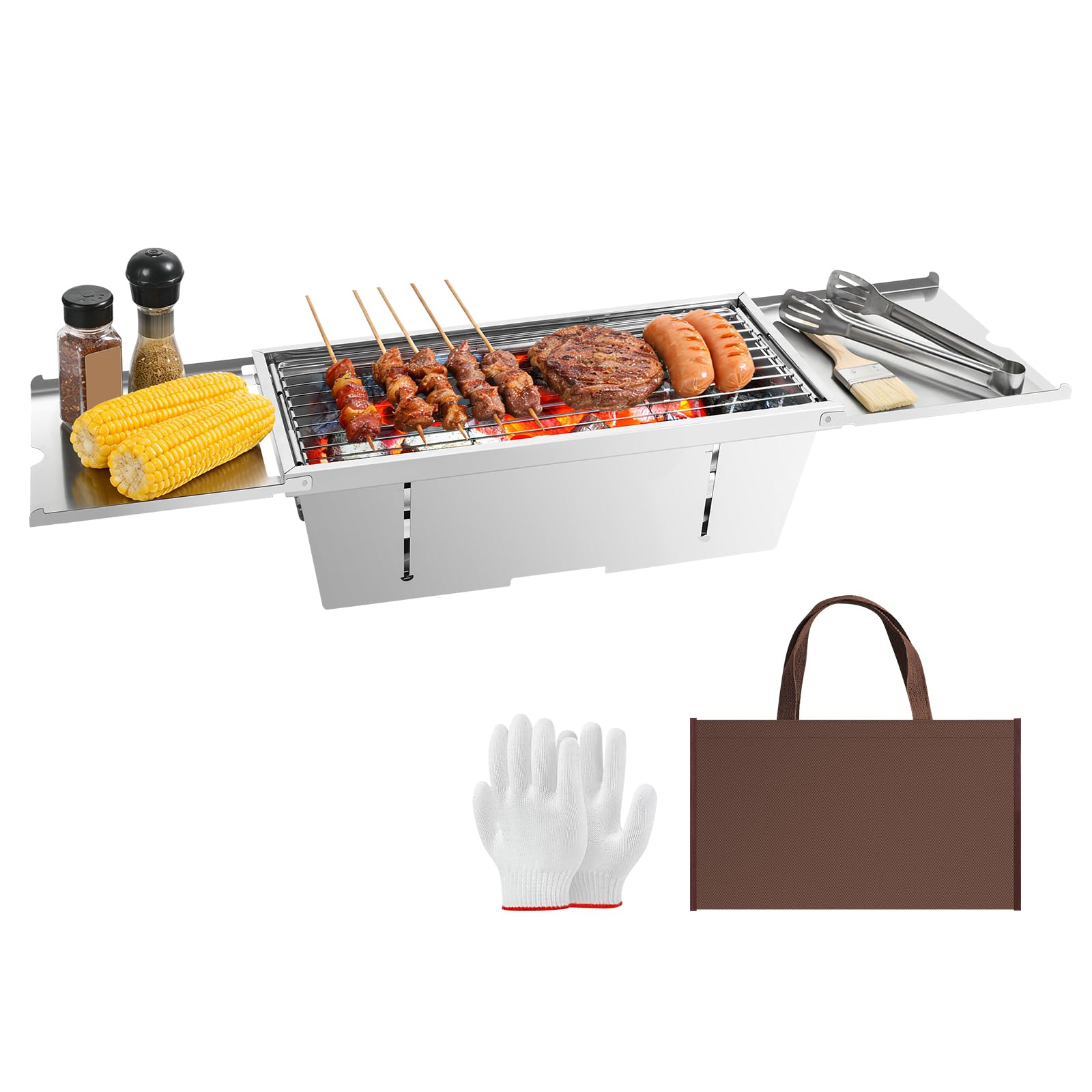 Uten Parrilla Plegable Portátil, Barbacoa de Carbón de acero inoxidable con bolsa de almacenamiento y guantes, Barbacoa de Mesa para jardín, playa, camping, senderismo, picnics y viajes — view 9