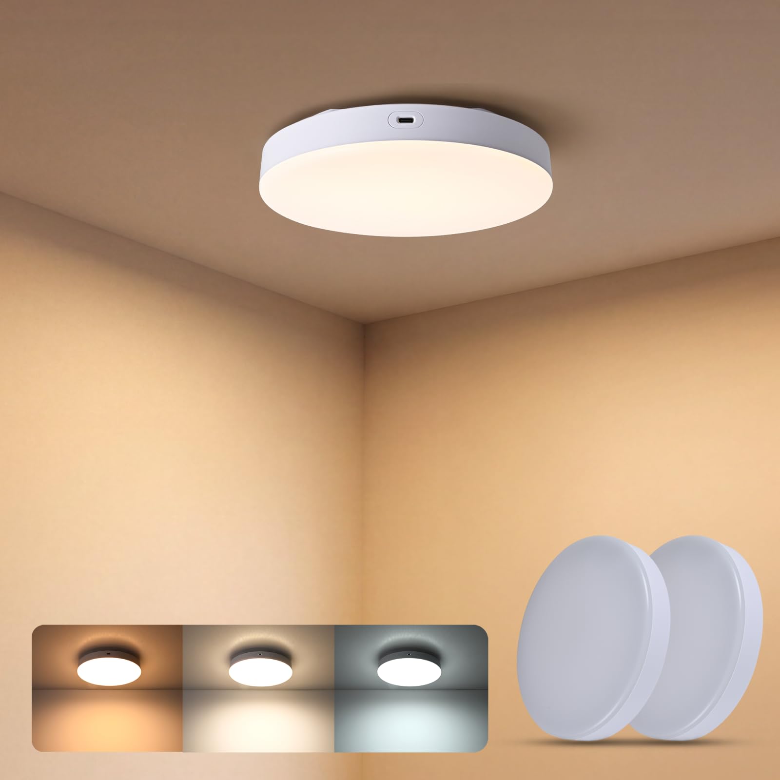 MERTTURM Plafón LED Techo con Sensor de Movimiento, 10000 mAh Lámpara con Mando a Distancia, Temporizador, Regulable, luz para Armario para Autocaravana, Ducha, Pasillo, Trastero, Garaje - 2pcs