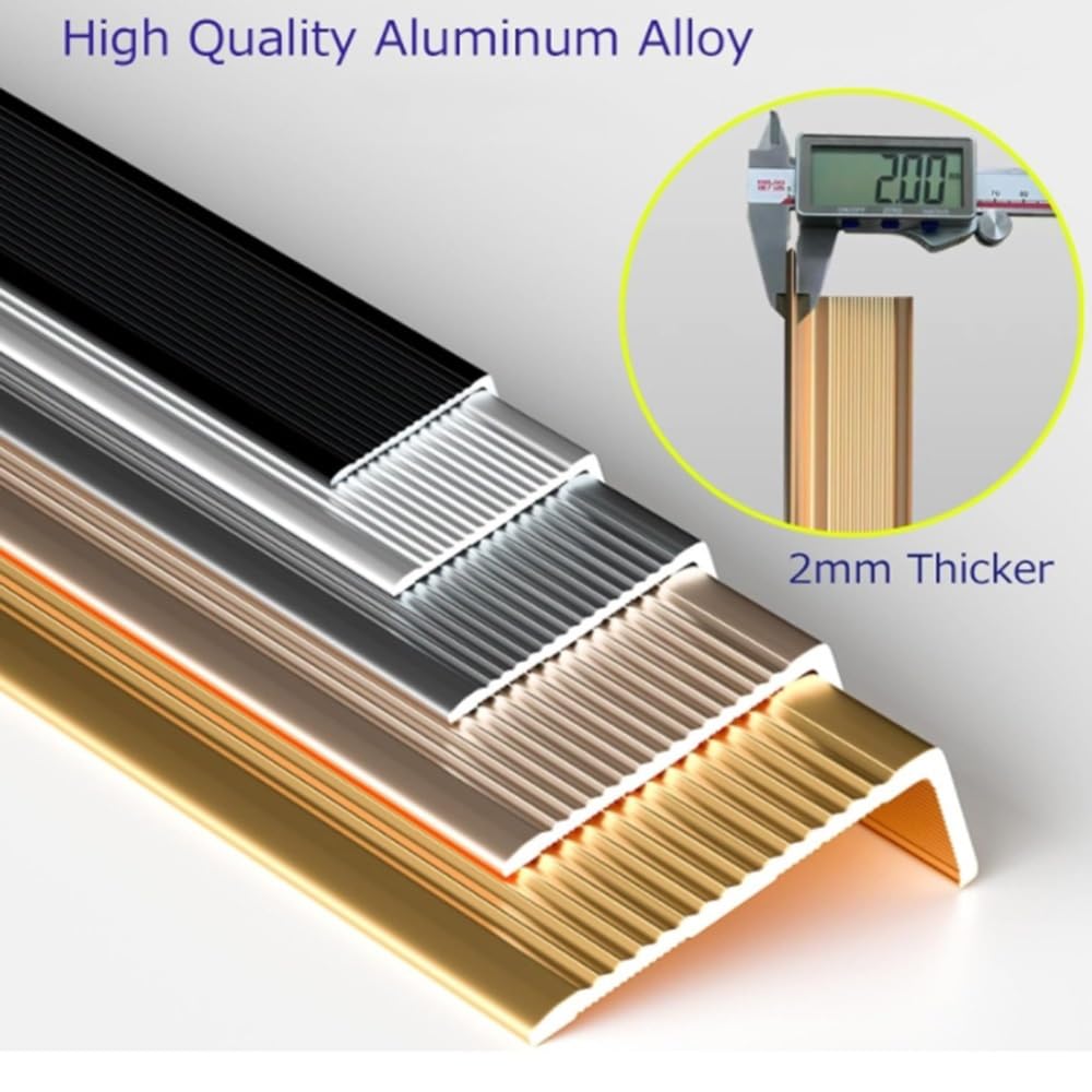 5 Piezas de Perfil de Aluminio para escaleras, Protector de Borde en Forma de L, moldura Antideslizante para escaleras de 2" de Ancho para escalones de baldosas/Madera (Gris, 120 cm x 47")