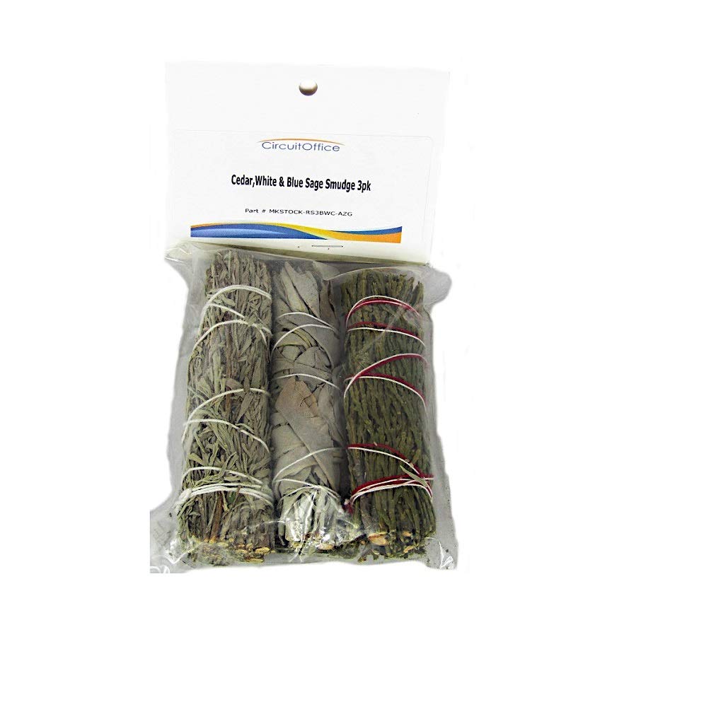 Cedar, White and Blue Sage Smudge Kit, for Purifying, Cleansing, Healing, Metaphysical, Meditation and Wicca