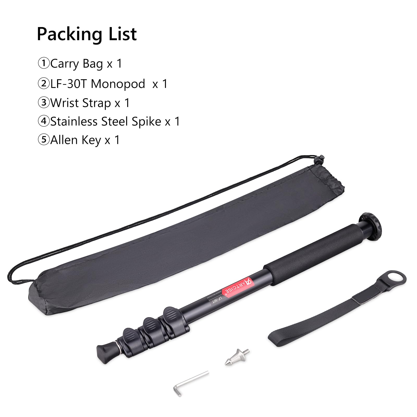 ARTCISE Monopiede per fotocamera, 156 cm, in lega di alluminio, monopiede compatto con altezza a 4 sezioni, supporto da viaggio leggero per fotocamera DSLR, capacità di carico 15 kg